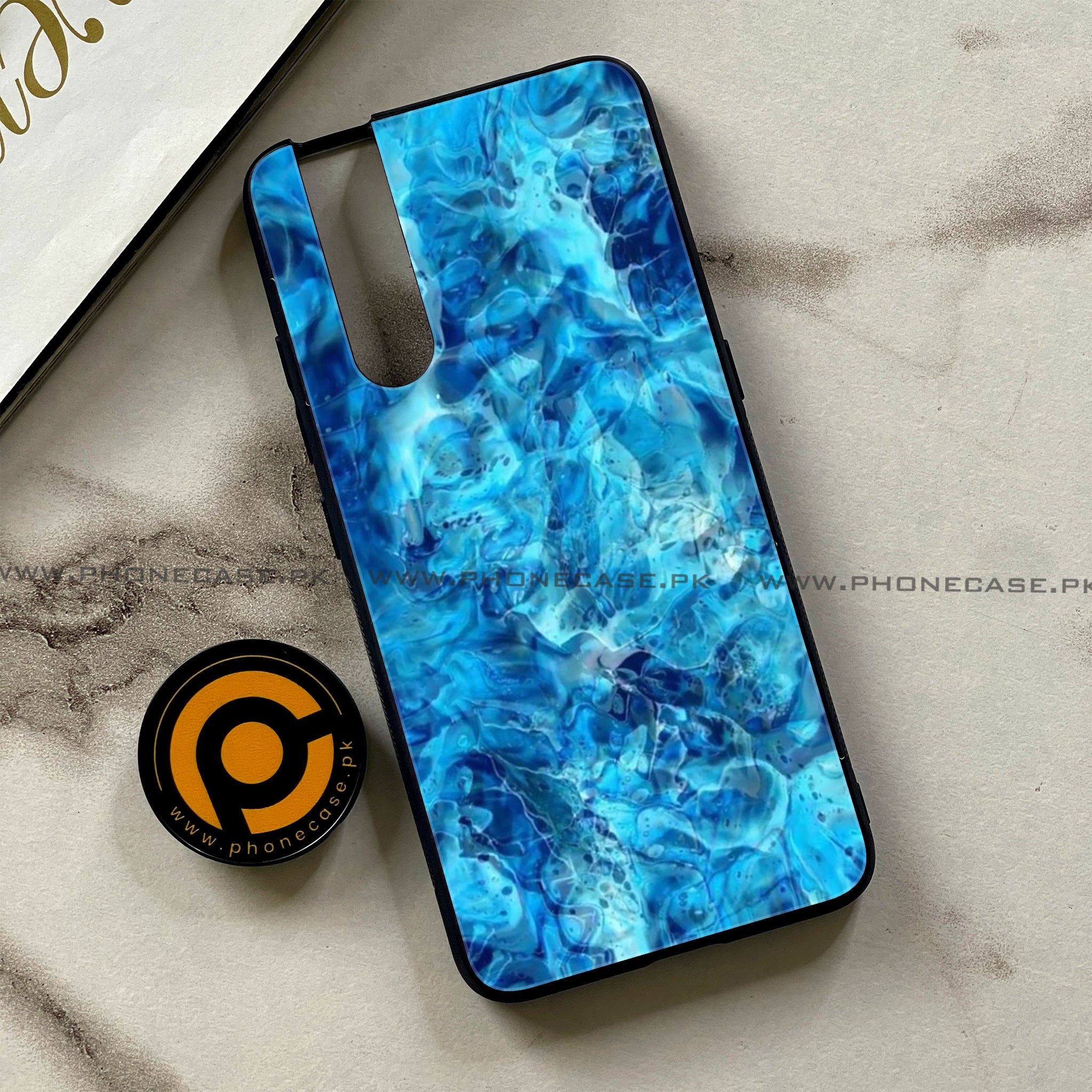 Vivo V15 Pro - Blue Marble Series - Premium Printed Glass soft Bumper shock Proof Case