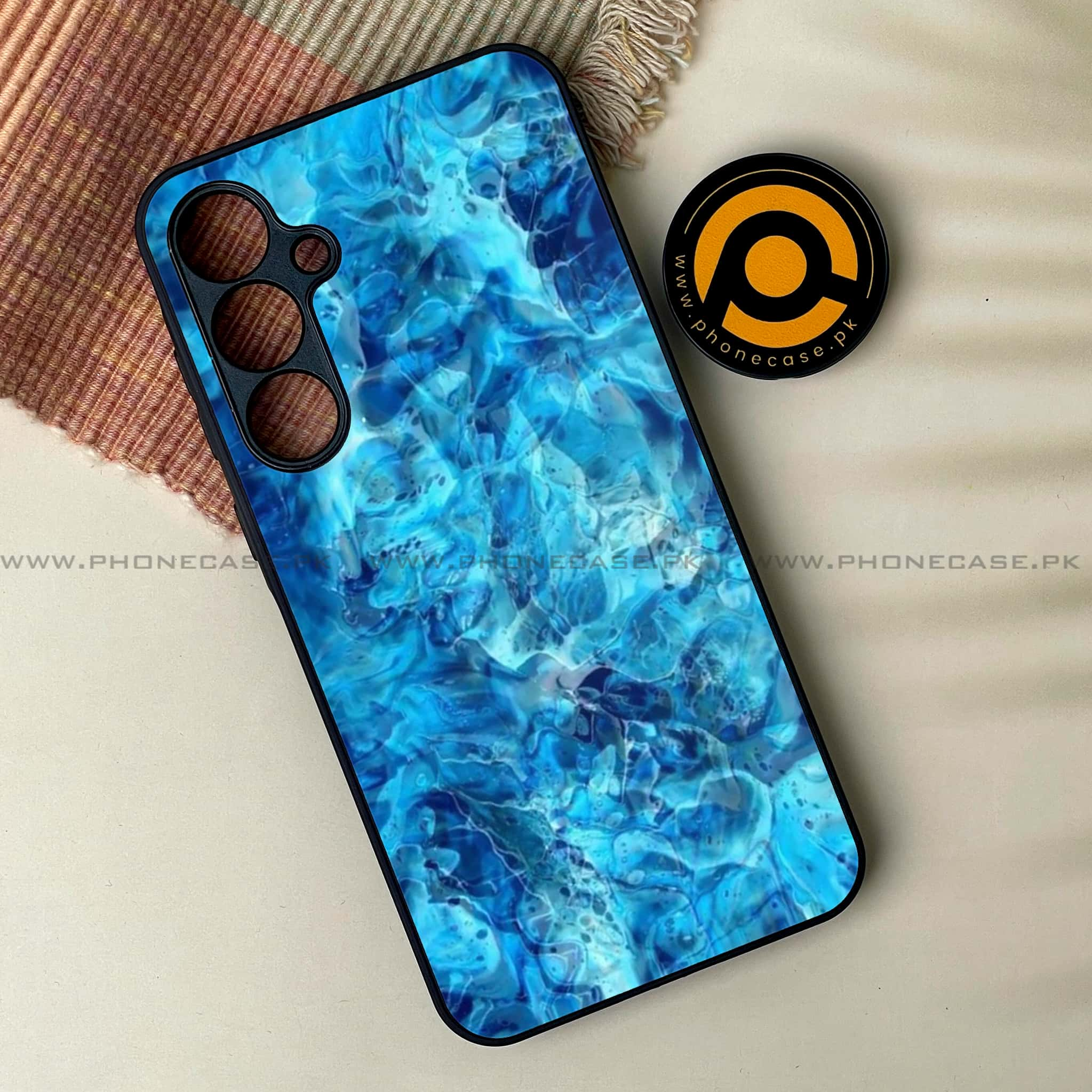 Samsung Galaxy M54 - Blue Marble Series - Premium Printed Glass soft Bumper shock Proof Case