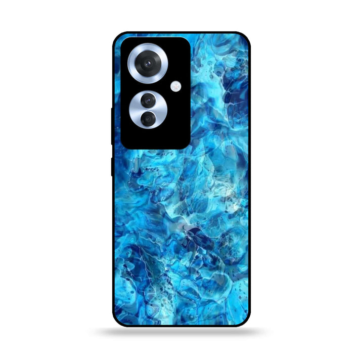 Oppo Reno 11F - Blue Marble Design 6 - Premium Printed Glass soft Bumper shock Proof Case CS-15332
