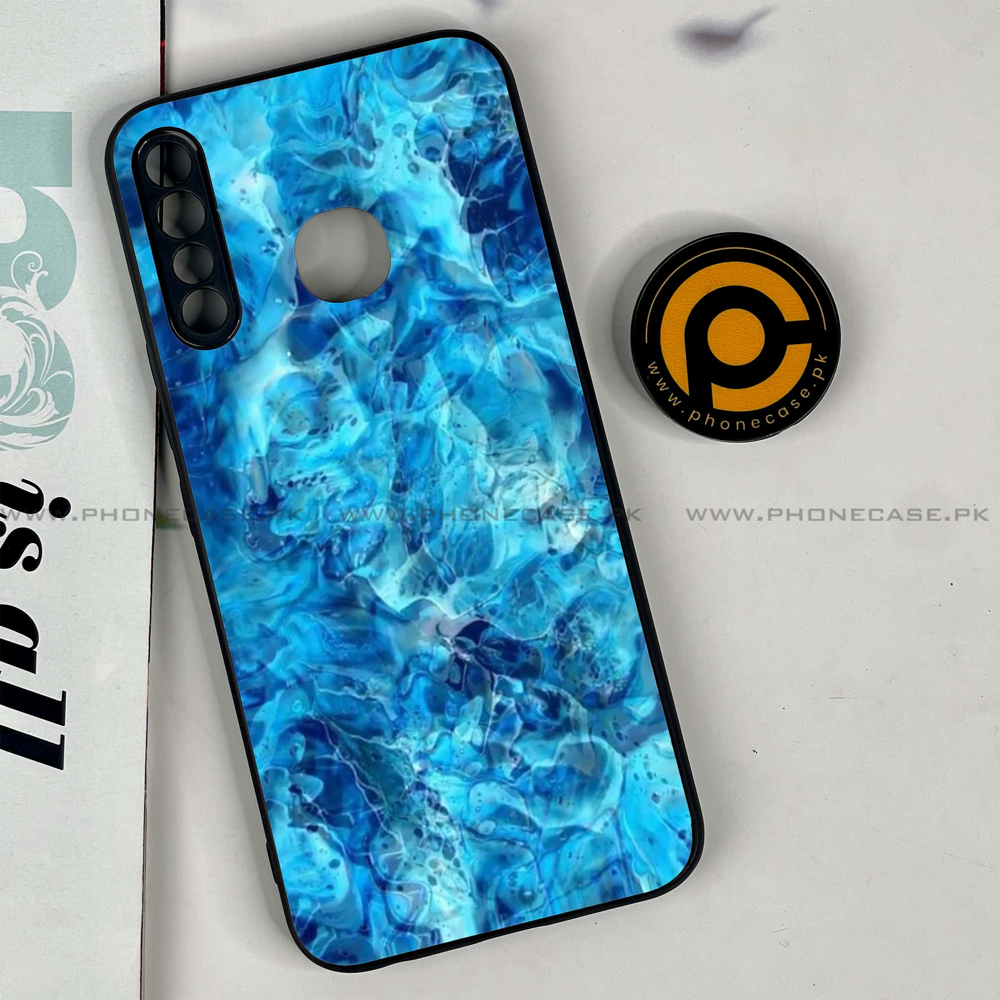 Infinix Hot 8 Lite - Blue Marble Series - Premium Printed Glass soft Bumper shock Proof Case