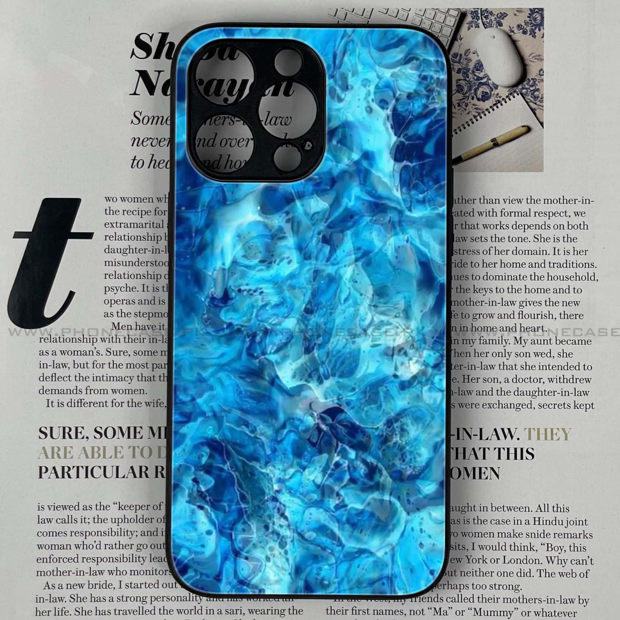 iPhone 14 Pro Max- Blue Marble Series - Premium Printed Glass soft Bumper shock Proof Case