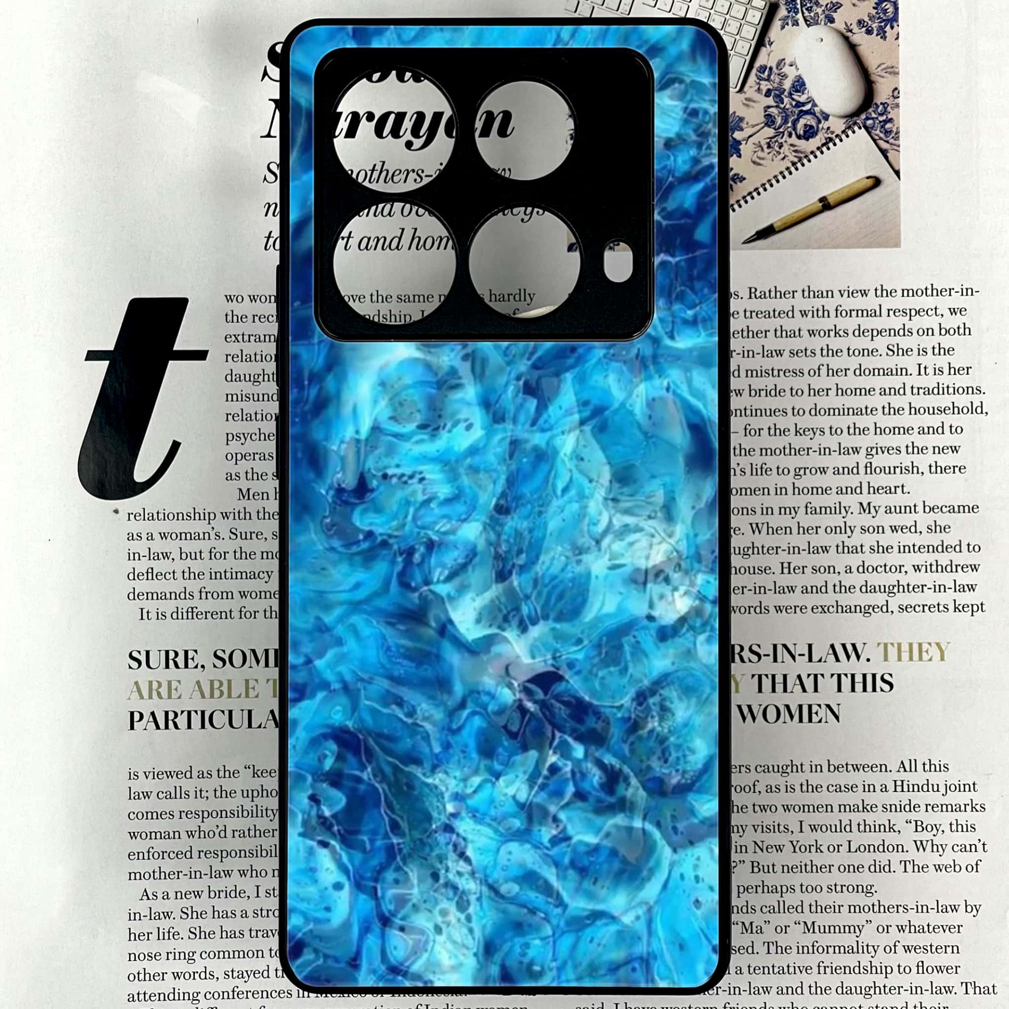 Infinix Note 40 4G - Blue Marble Series - Premium Printed Glass soft Bumper shock Proof Case