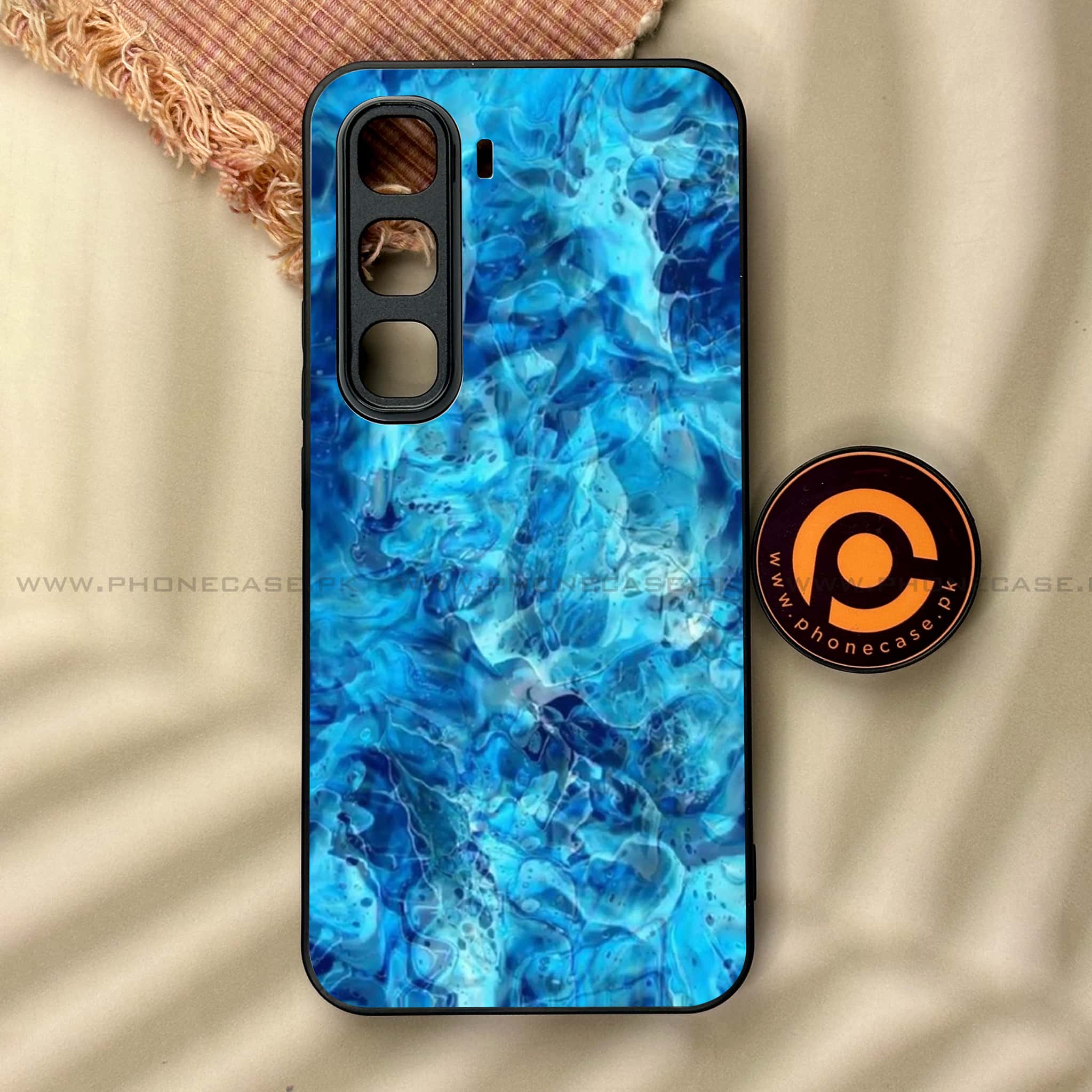 Infinix Hot 60 Pro - Blue Marble Series - Premium Metal Printed soft Bumper shock Proof Case