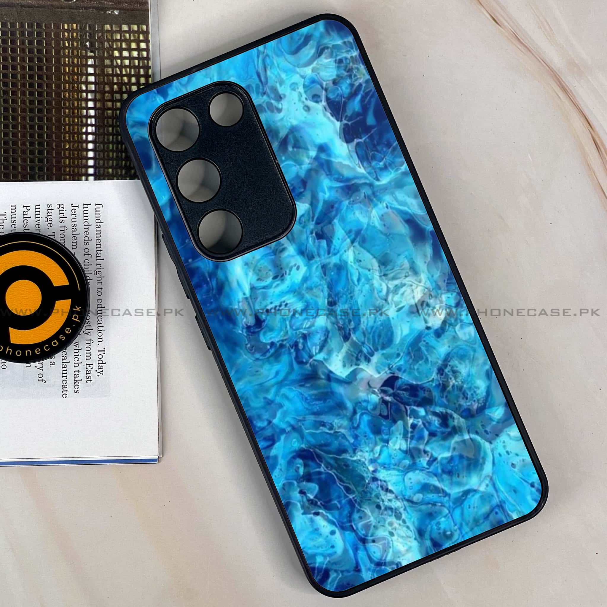 Vivo Y200e - Blue Marble Series - Premium Metal Printed soft Bumper shock Proof Case