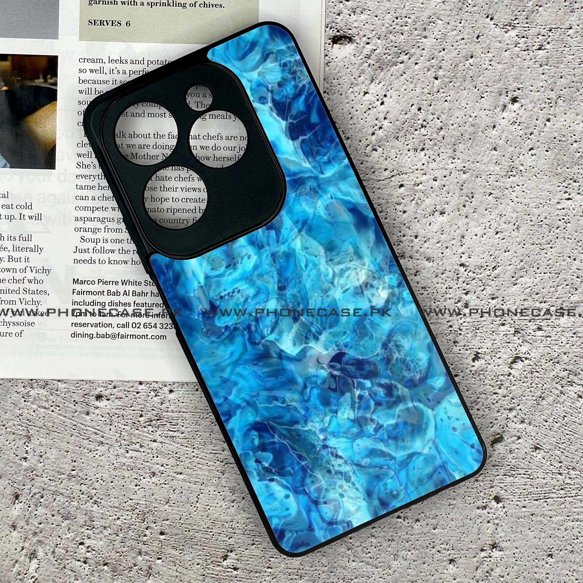 Infinix Hot 40 Pro - Blue Marble Series - Premium Printed Glass soft Bumper shock Proof Case