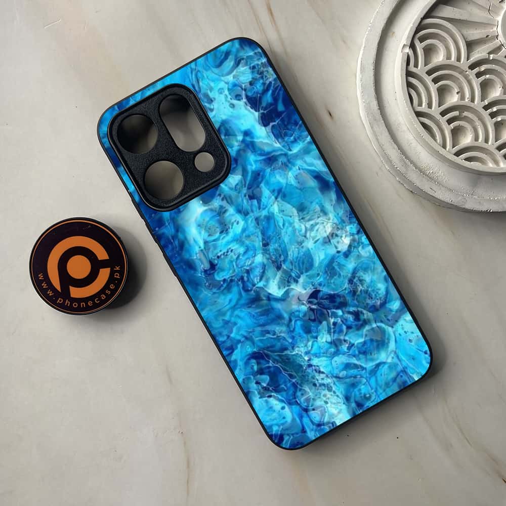 Oppo Reno 14 5G - Blue Marble Series - Premium Metal Printed soft Bumper shock Proof Case