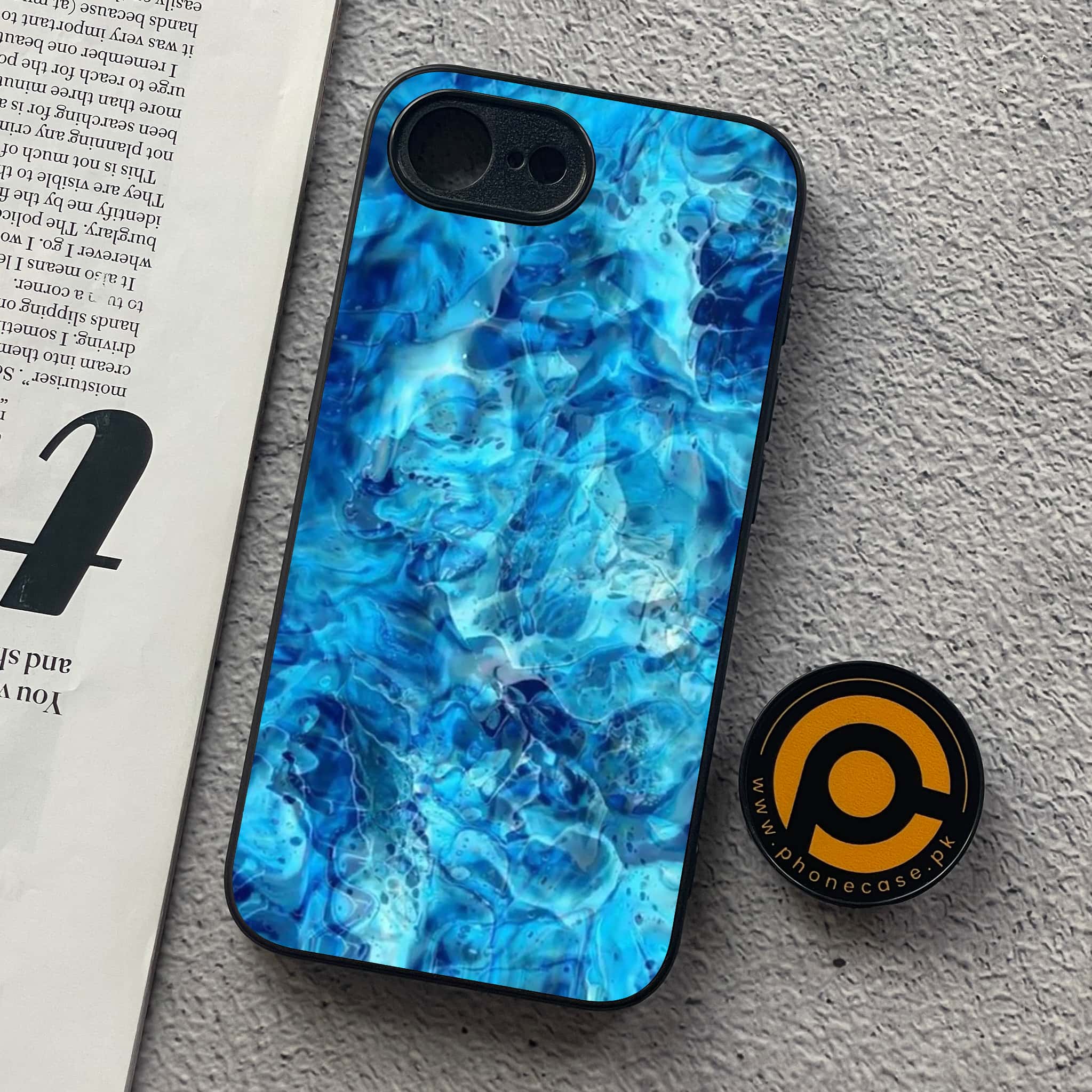 iPhone 16e - Blue Marble Series - Premium Metal  Printed soft Bumper shock Proof Case