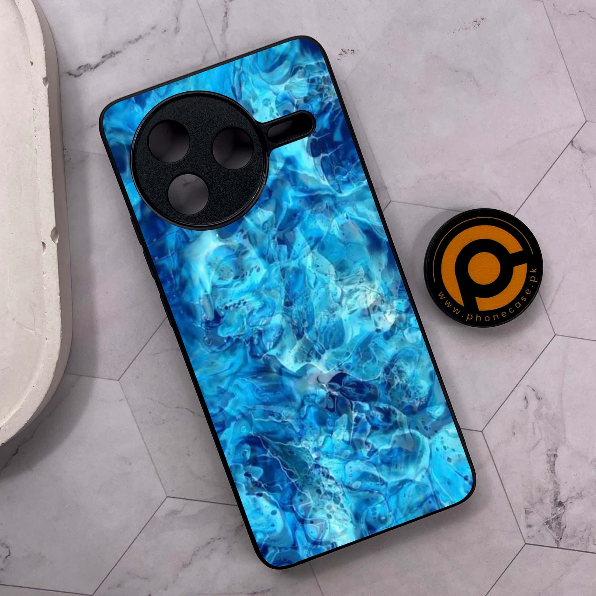 Xiaomi Poco F7 Pro 5G - Blue Marble Series - Premium Metal Printed soft Bumper shock Proof Case