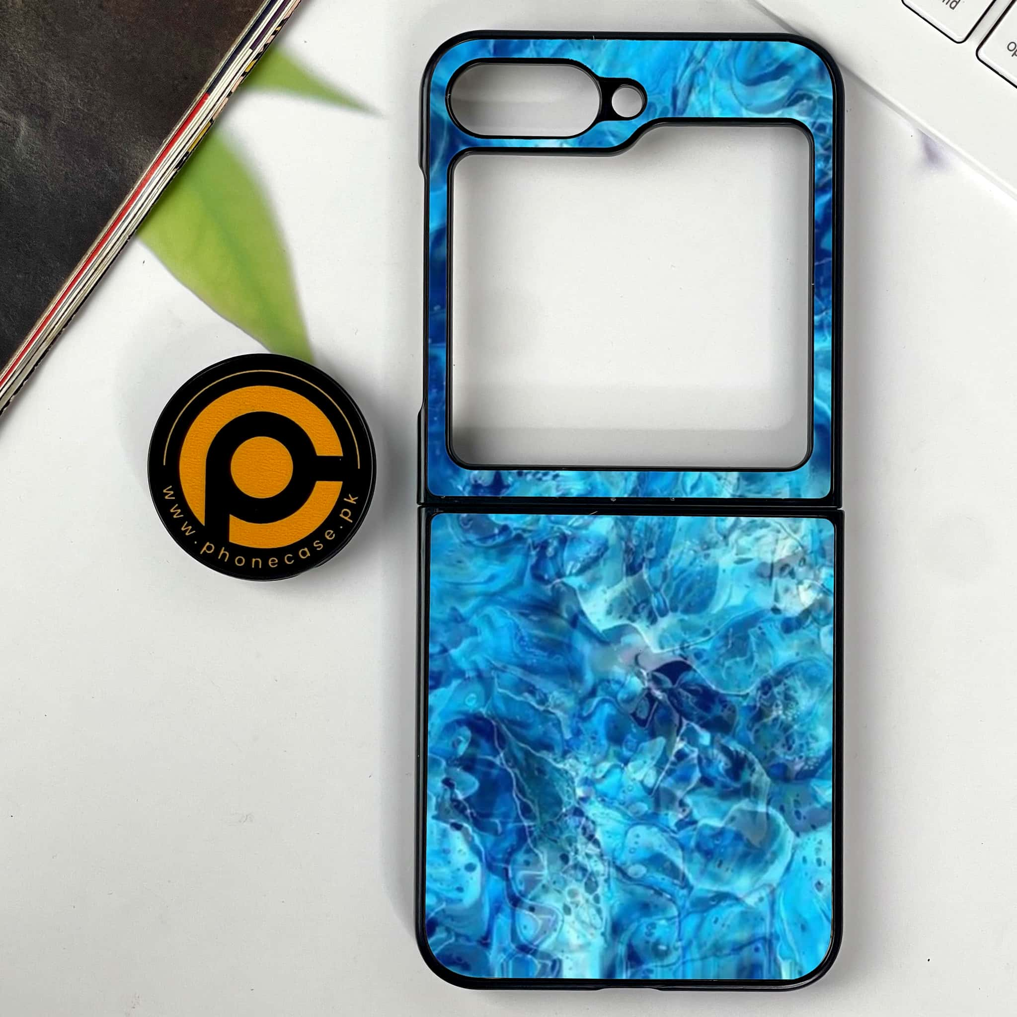 Galaxy Z Flip 6 - Blue Marble Series - Premium Printed Glass soft Bumper shock Proof Case