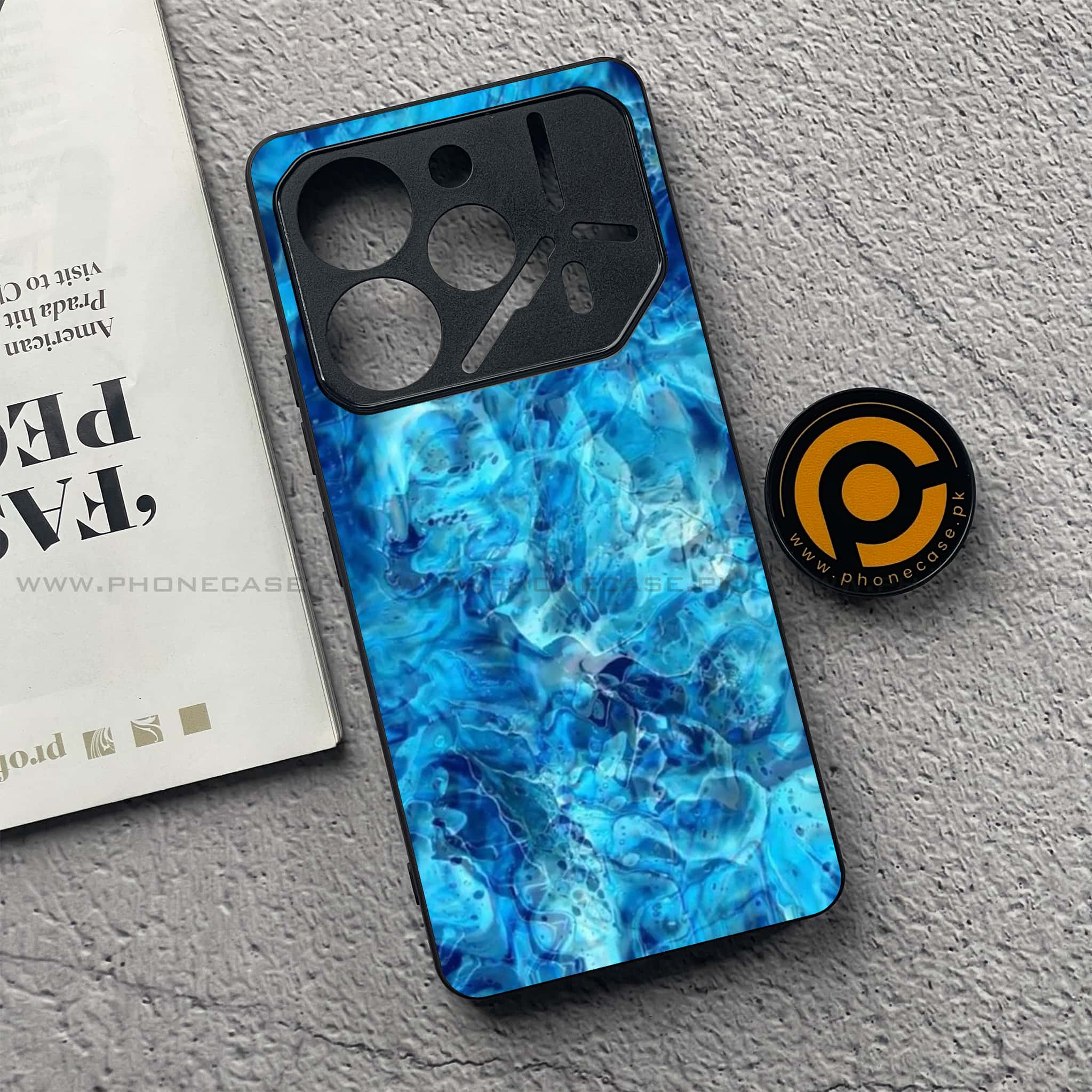 Tecno Pova 6 - Blue Marble Series - Premium Printed Glass soft Bumper shock Proof Case