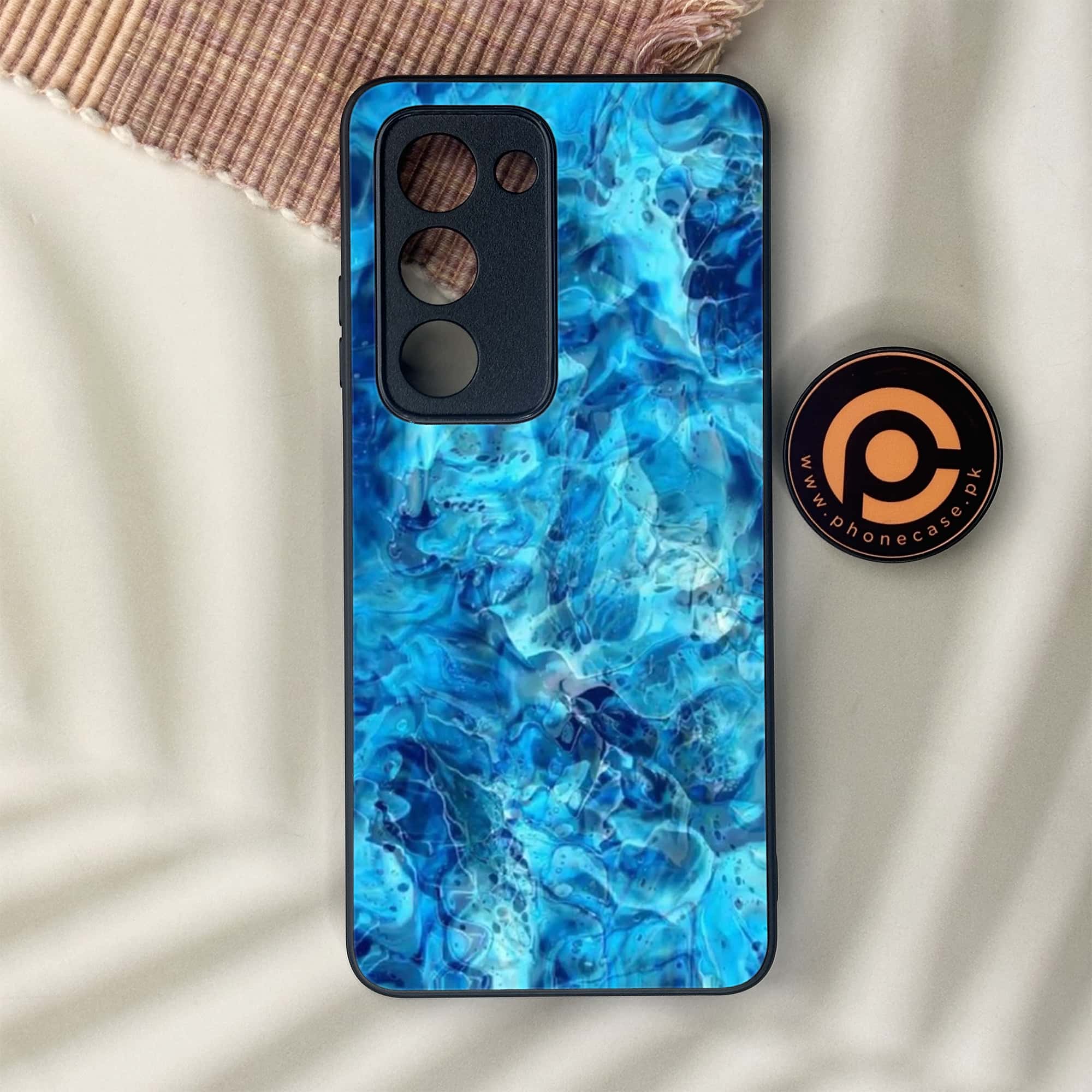 Oppo A5 2025 - Blue Marble Series - Premium Metal Printed soft Bumper shock Proof Case