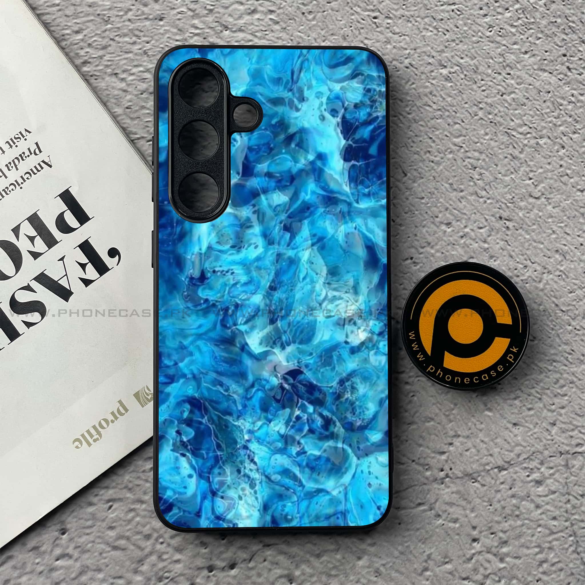 Samsung Galaxy S25 FE - Blue Marble Series - Premium Metal Printed soft Bumper shock Proof Case