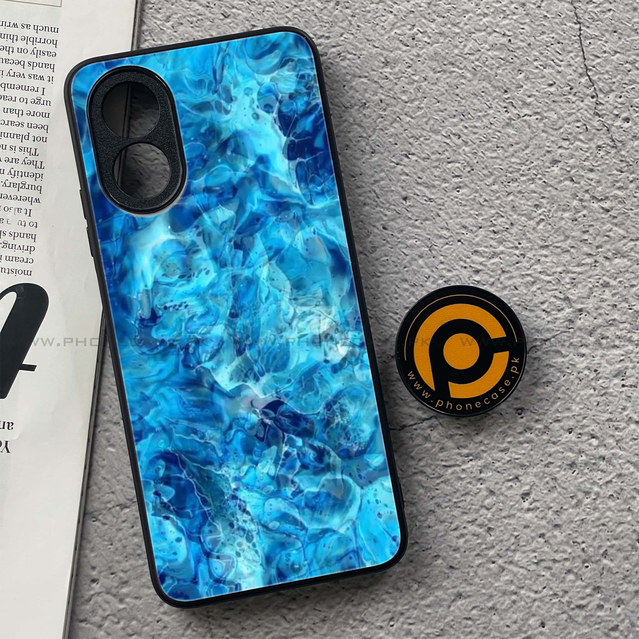 Oppo A18 4G - Blue Marble Series - Premium Printed Glass soft Bumper shock Proof Case