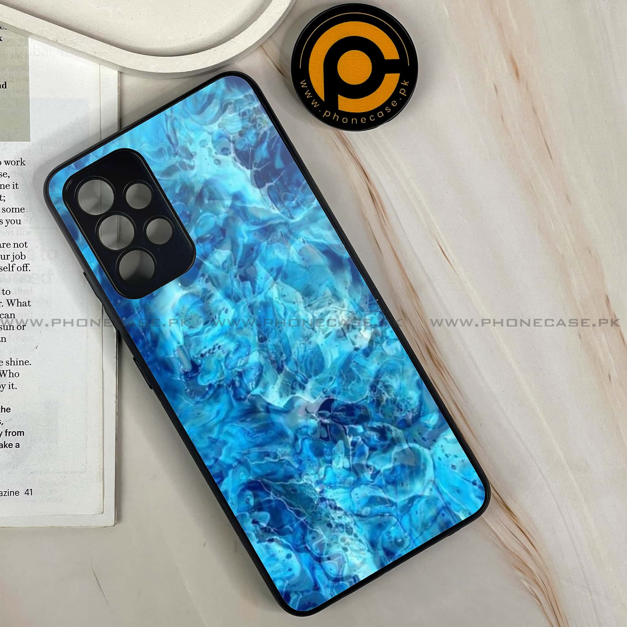 Samsung Galaxy A13 - Blue Marble Series - Premium Printed Glass soft Bumper shock Proof Case