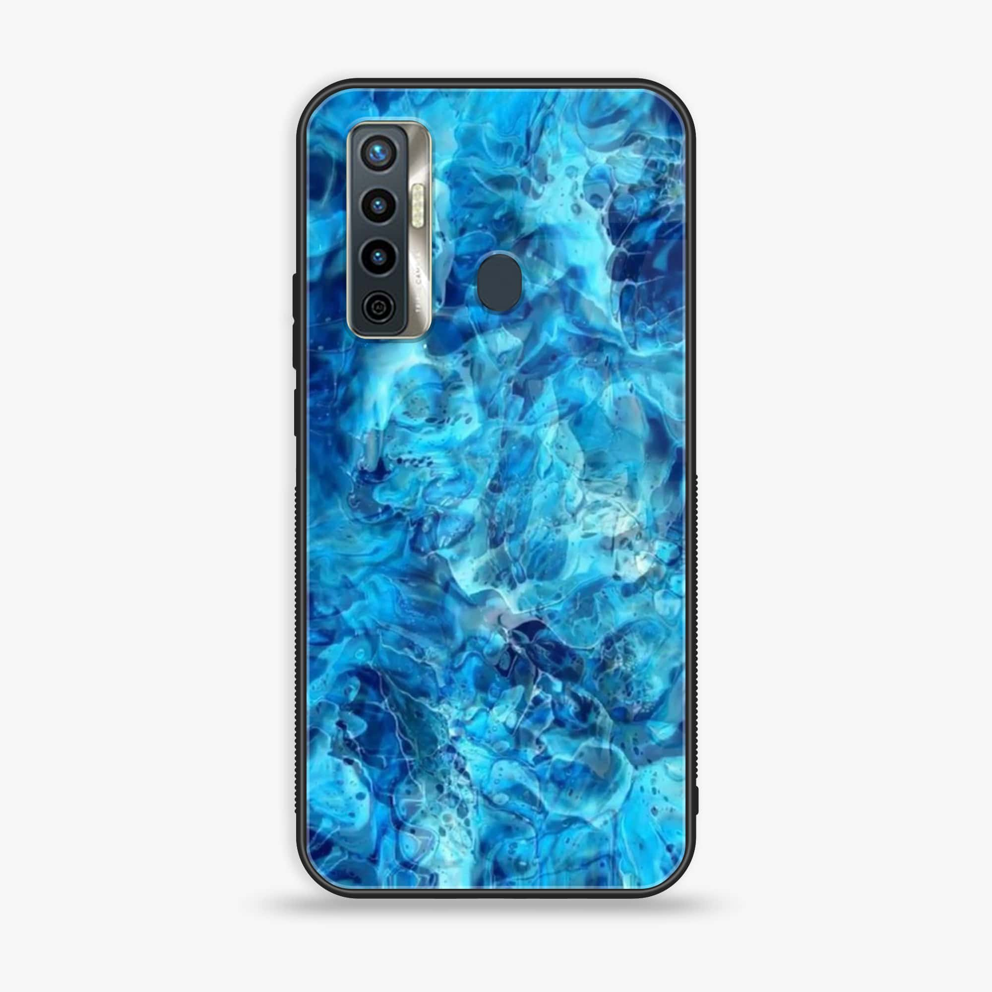 Tecno Camon 17 - Blue Marble Series - Premium Printed Glass soft Bumper shock Proof Case