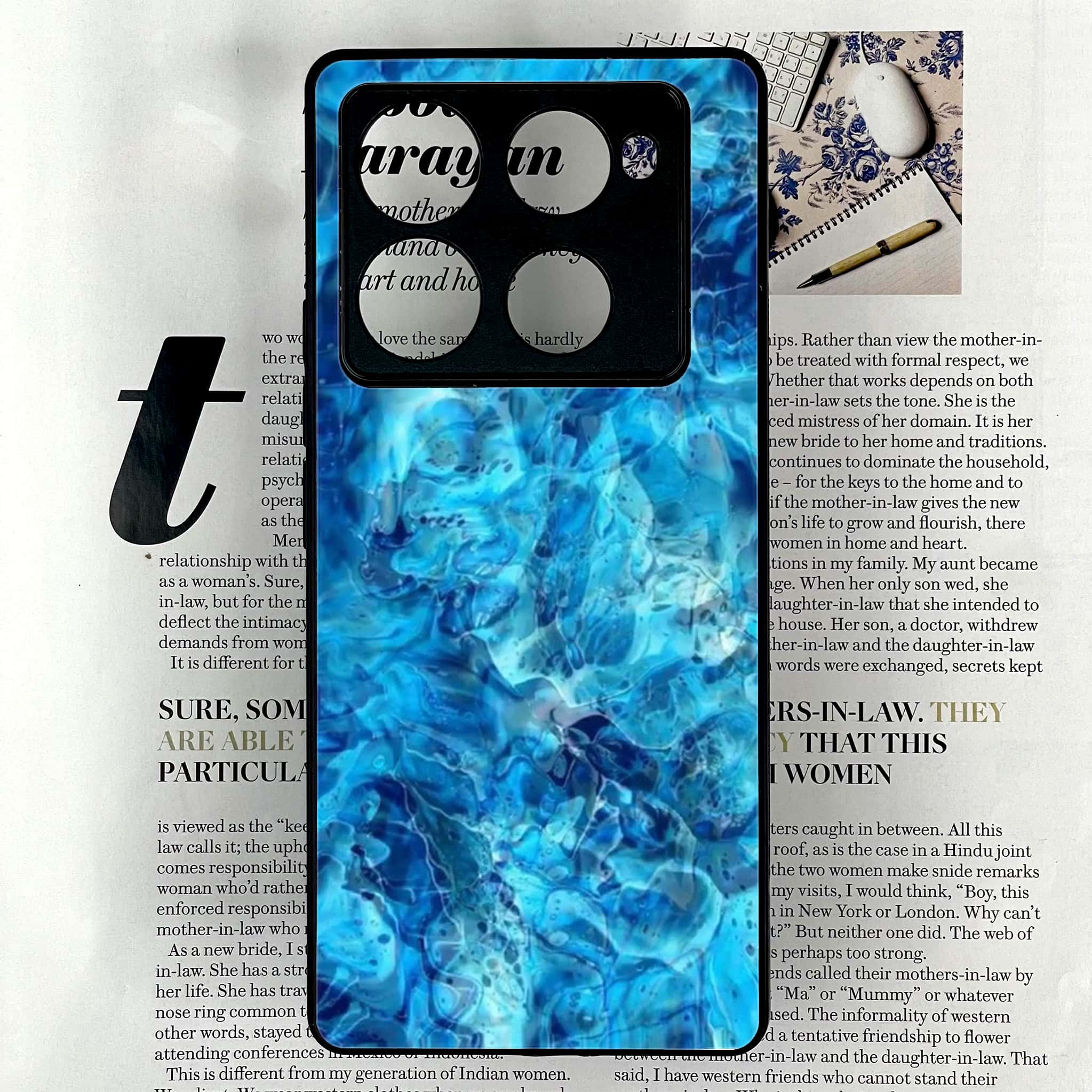 Infinix Note 40 Pro Plus - Blue Marble Series - Premium Metal Printed soft Bumper shock Proof Case