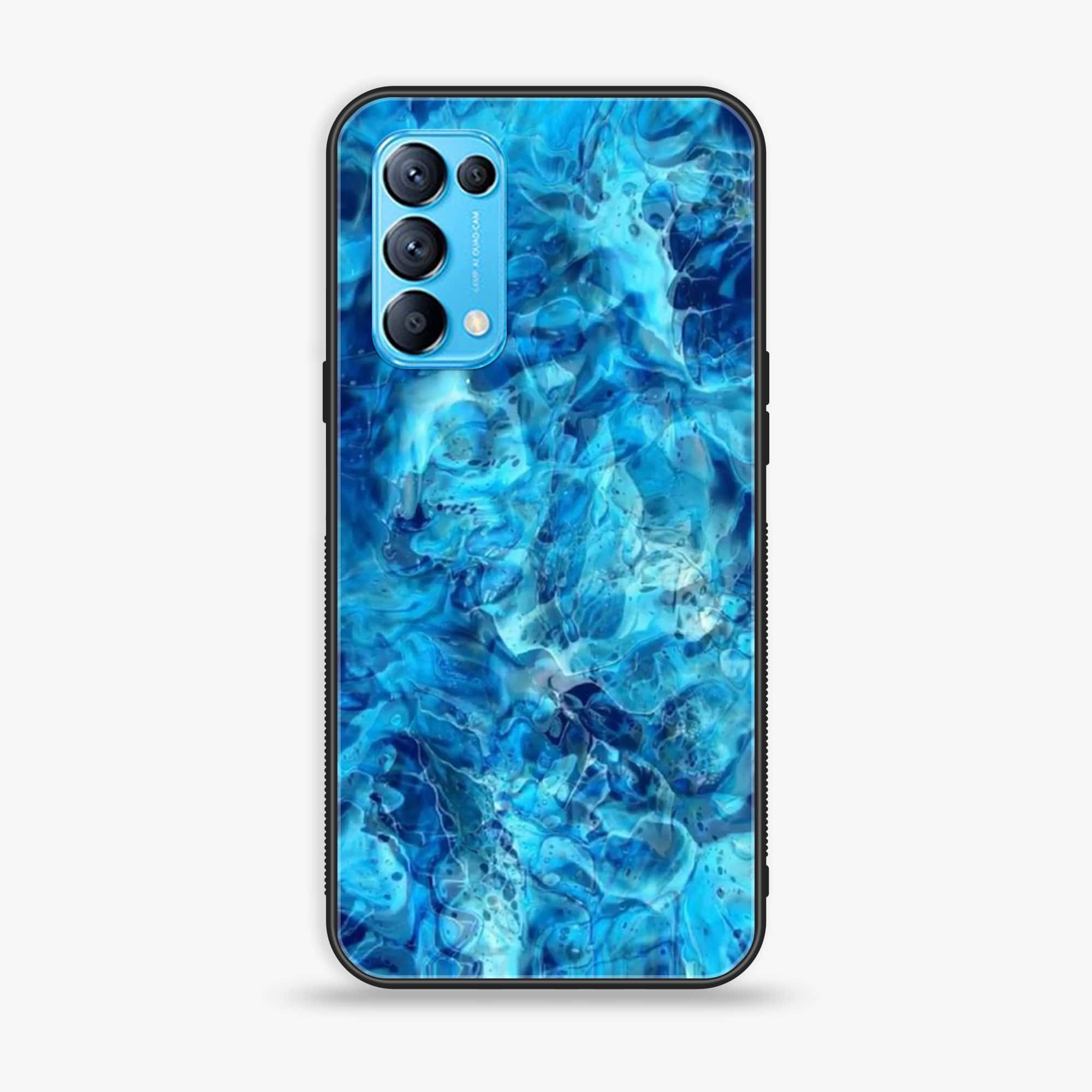 Oppo Reno 5 - Blue Marble Series - Premium Printed Glass soft Bumper shock Proof Case