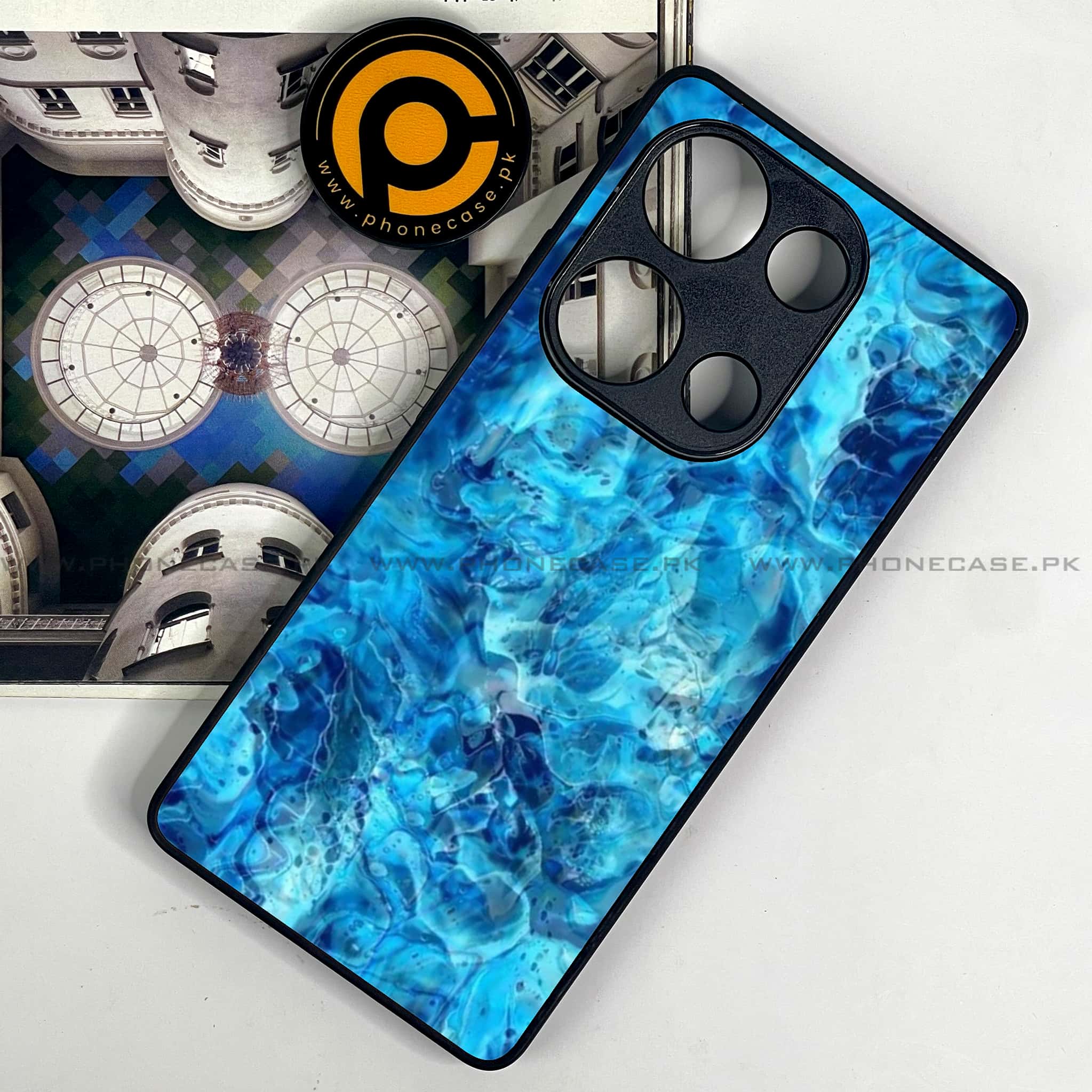 Redmi Note 13 Pro 4G - Blue Marble Series - Premium Metal Printed soft Bumper shock Proof Case