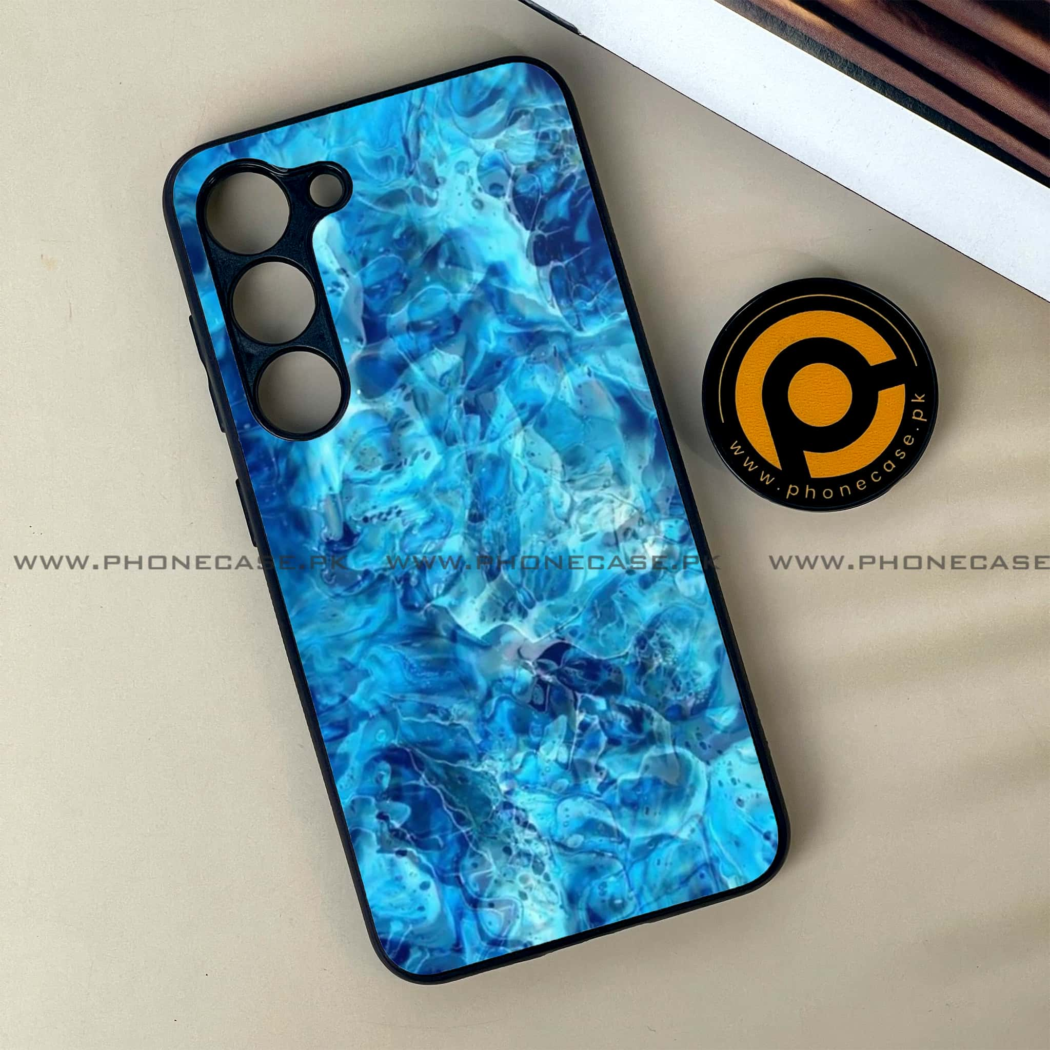 Samsung Galaxy S23 - Blue Marble Series - Premium Printed Glass soft Bumper shock Proof Case