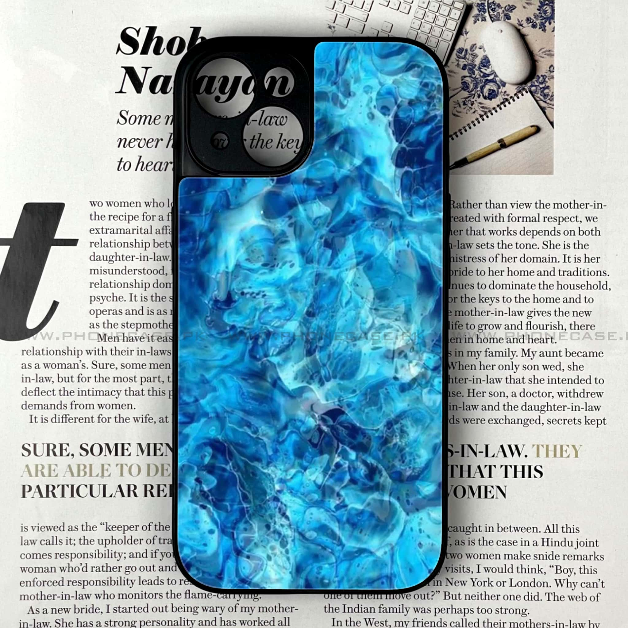 iPhone 15 - Blue Marble Series - Premium Printed Glass soft Bumper shock Proof Case