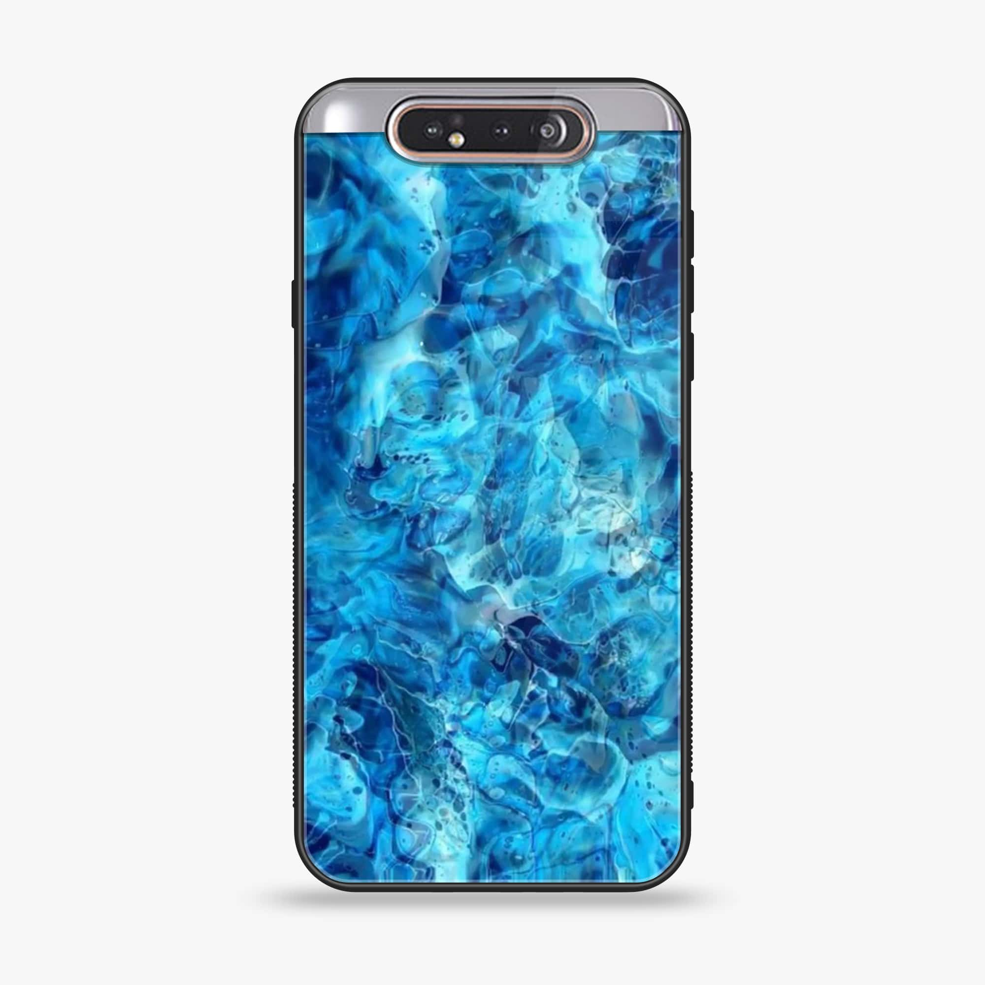 Samsung Galaxy A80 - Blue Marble Series - Premium Printed Glass soft Bumper shock Proof Case