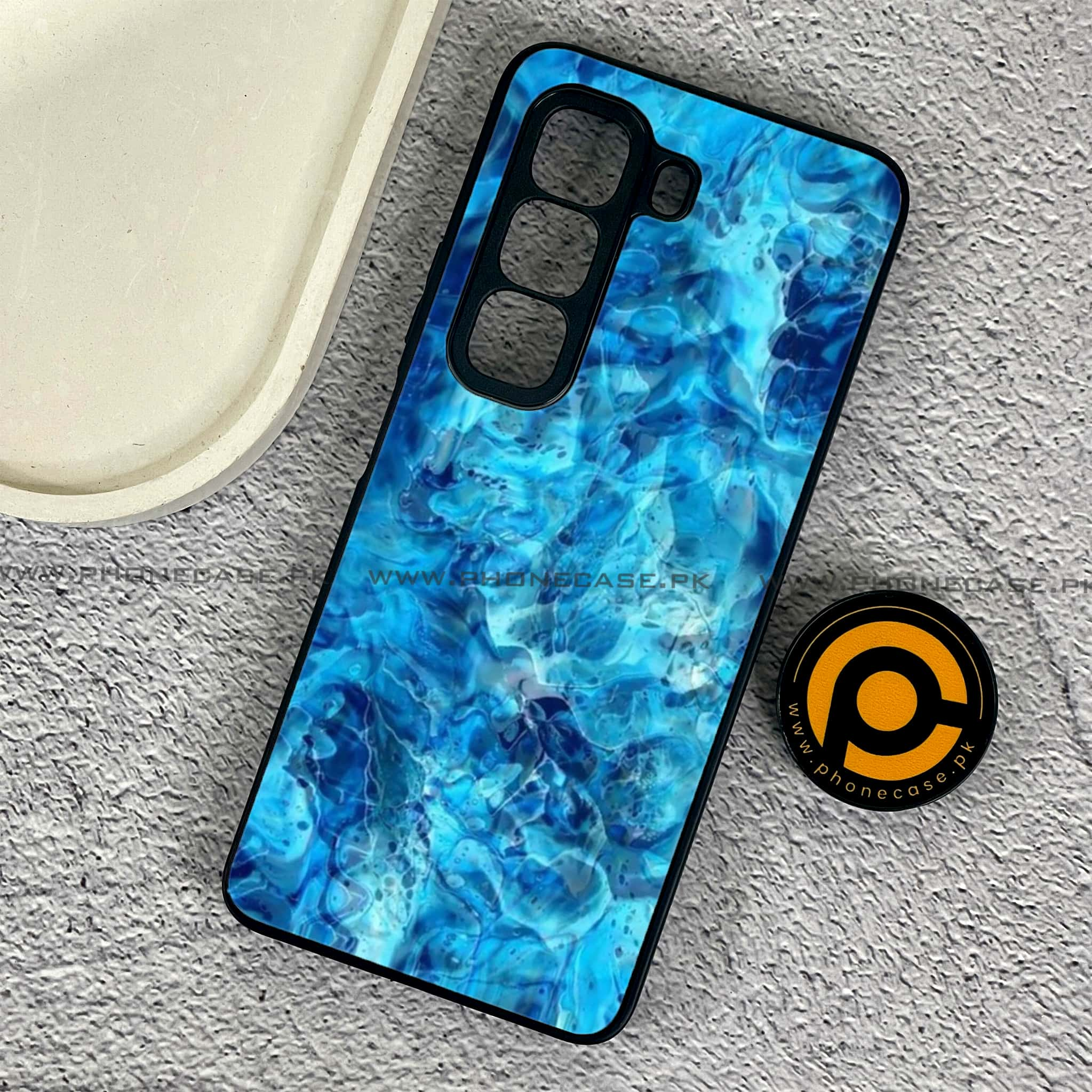 Infinix Hot 50 4G - Blue Marble Series - Premium Printed Glass soft Bumper shock Proof Case