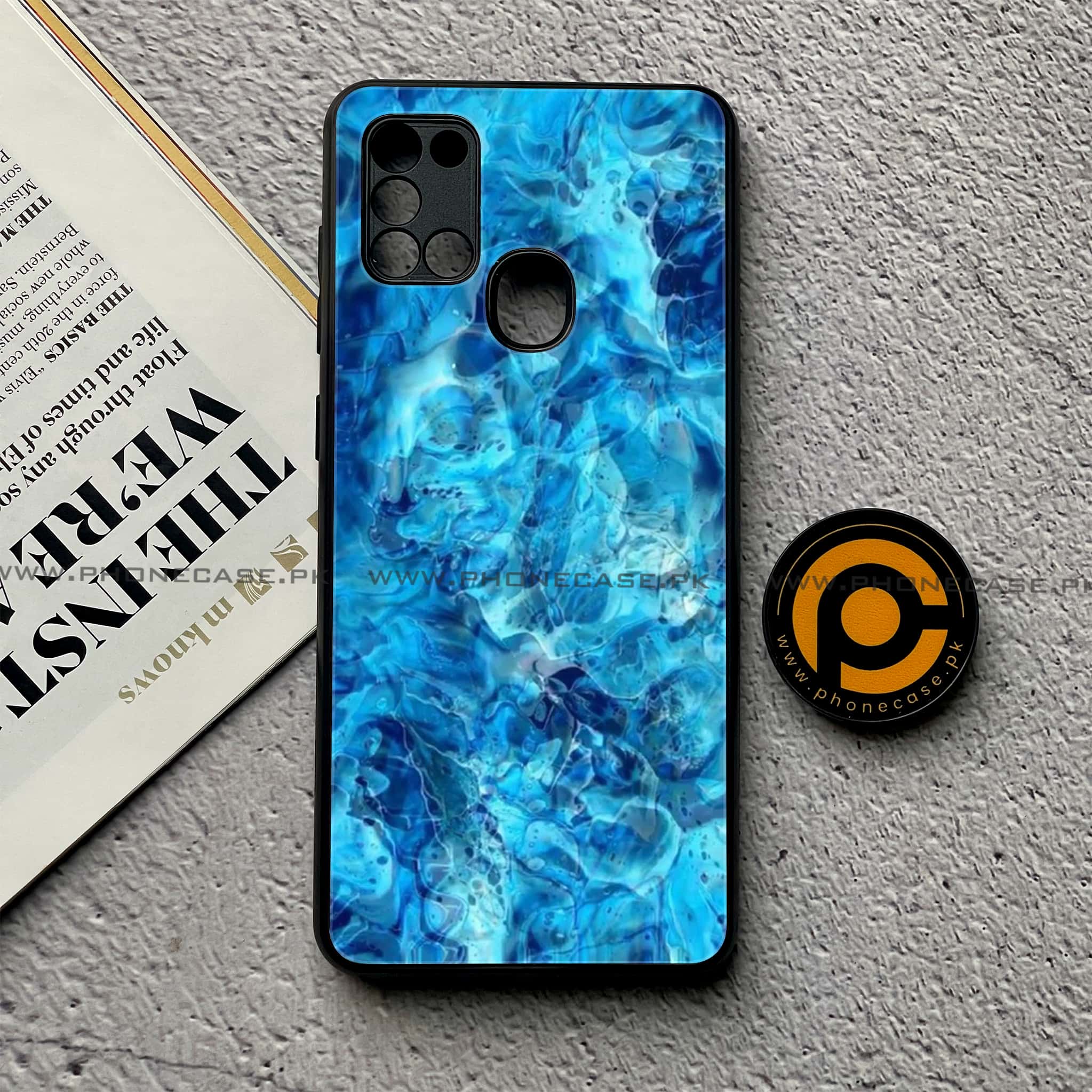 Samsung Galaxy A21s - Blue Marble Series - Premium Printed Glass soft Bumper shock Proof Case