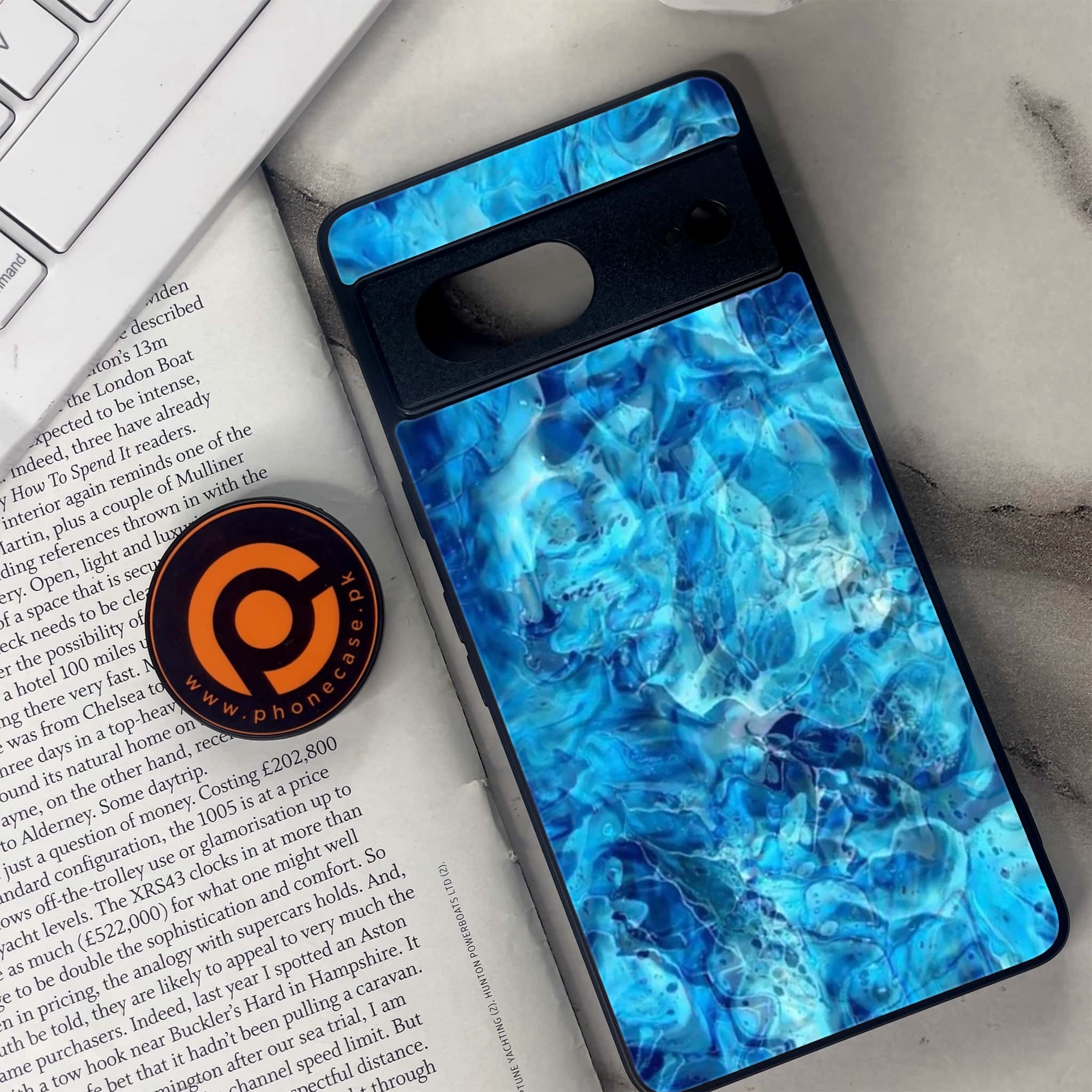Google Pixel 7 - Blue Marble Series - Premium Metal Printed soft Bumper Shock Proof Case