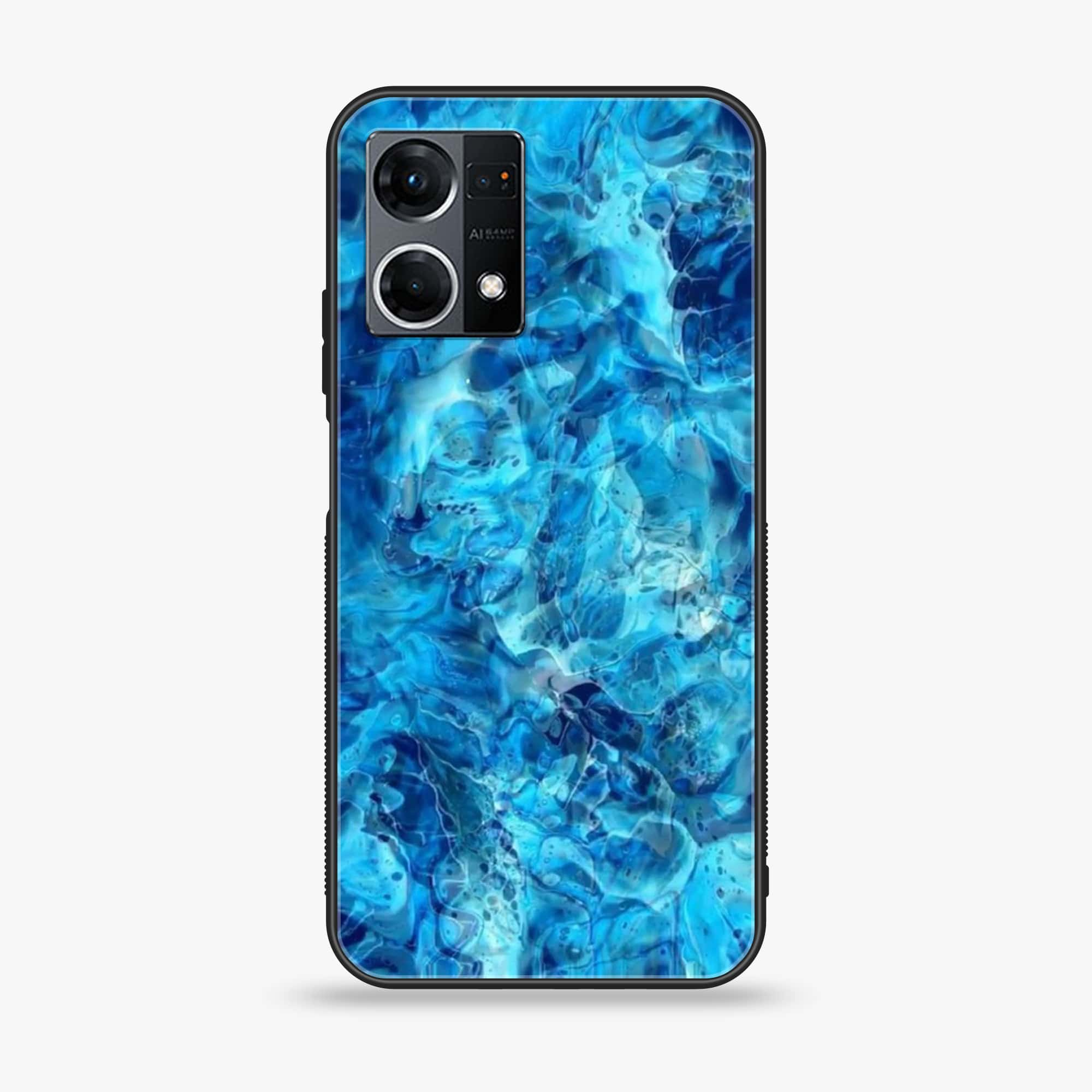 Oppo Reno 7 - Blue Marble Series - Premium Printed Glass soft Bumper shock Proof Case