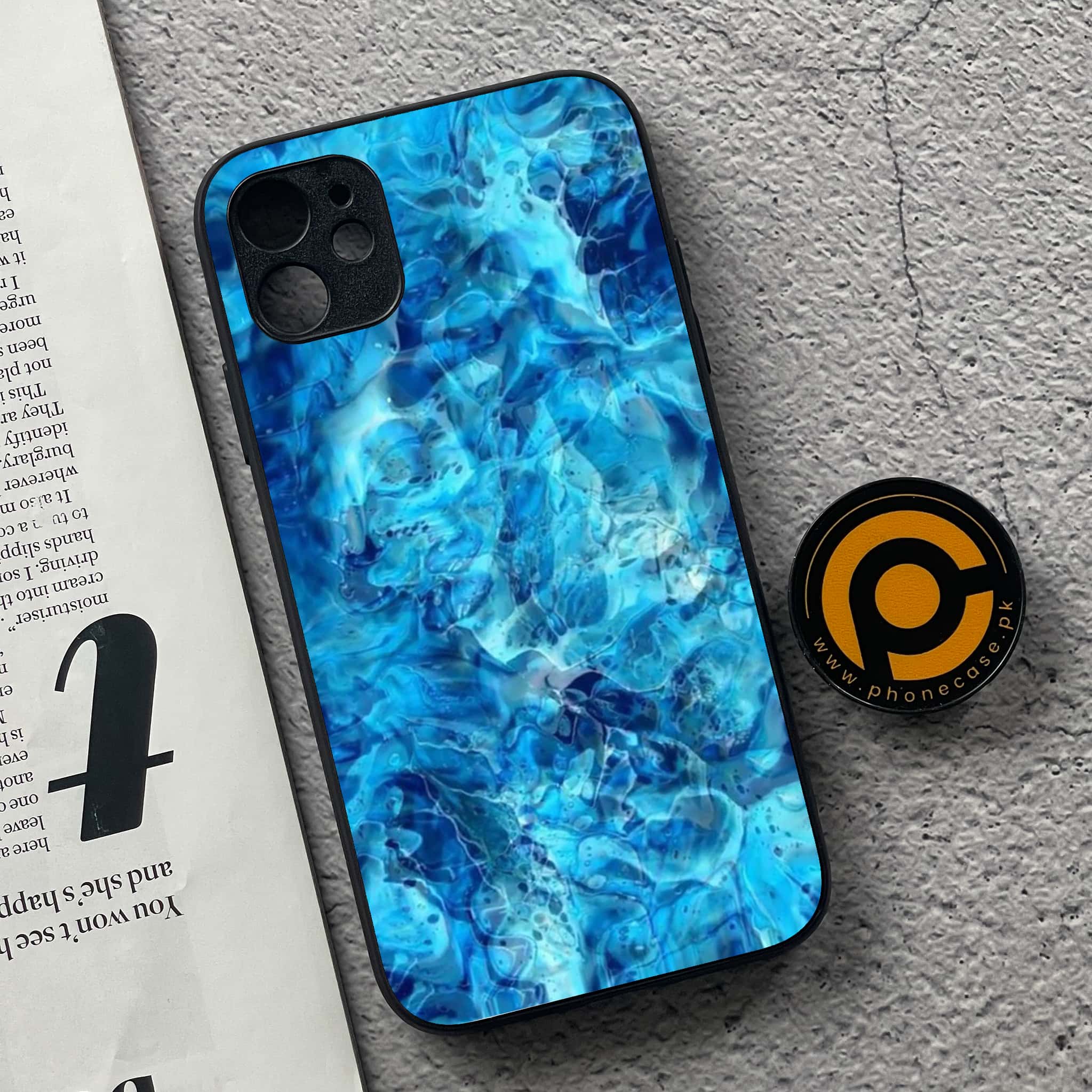 iPhone 11 Blue Marble Series  Premium Printed Glass soft Bumper shock Proof Case