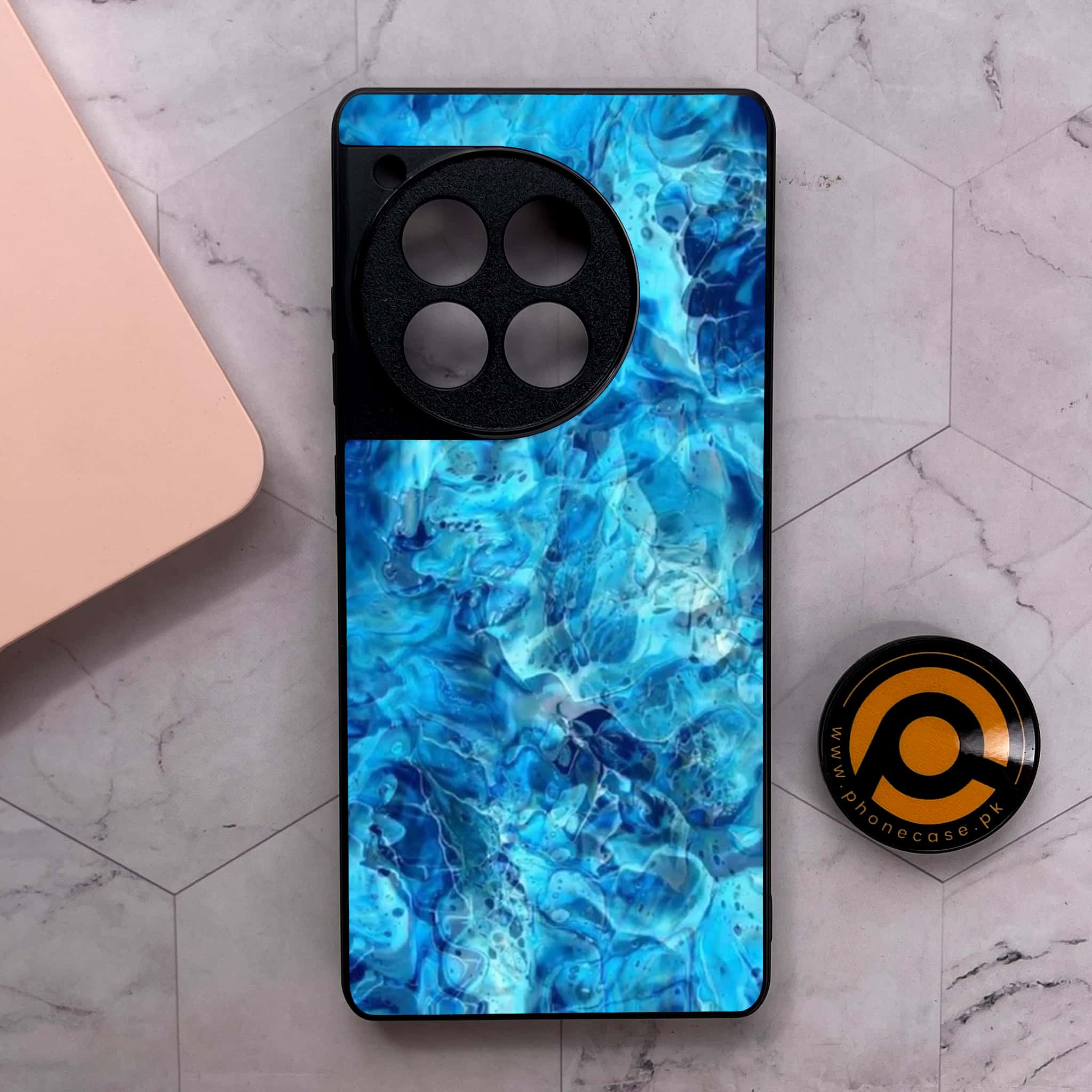 OnePlus 12R - Blue Marble Series - Premium Metal Printed soft Bumper shock Proof Case