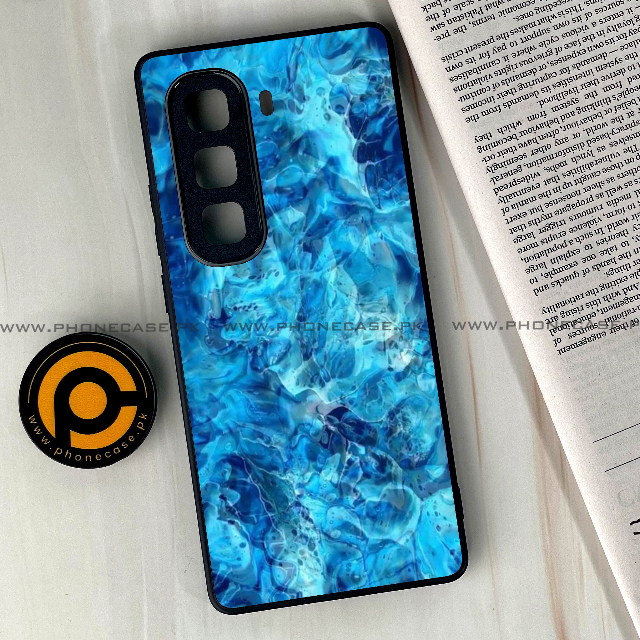 Infinix Hot 50 Pro Plus - Blue Marble Series - Premium Printed Glass soft Bumper shock Proof Case