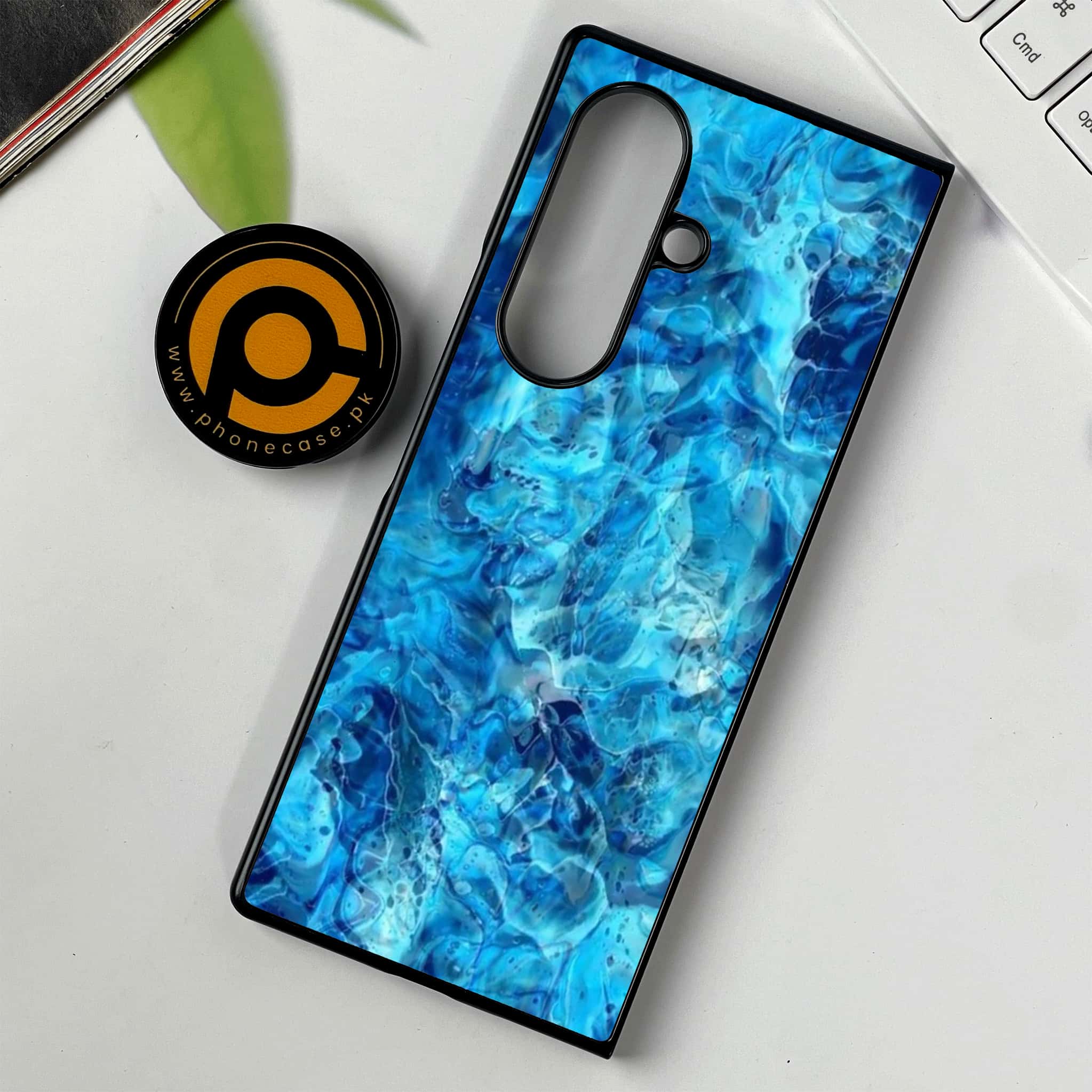 Samsung Galaxy Z Fold 7 - Blue Marble Series - Premium Metal Printed soft Bumper shock Proof Case