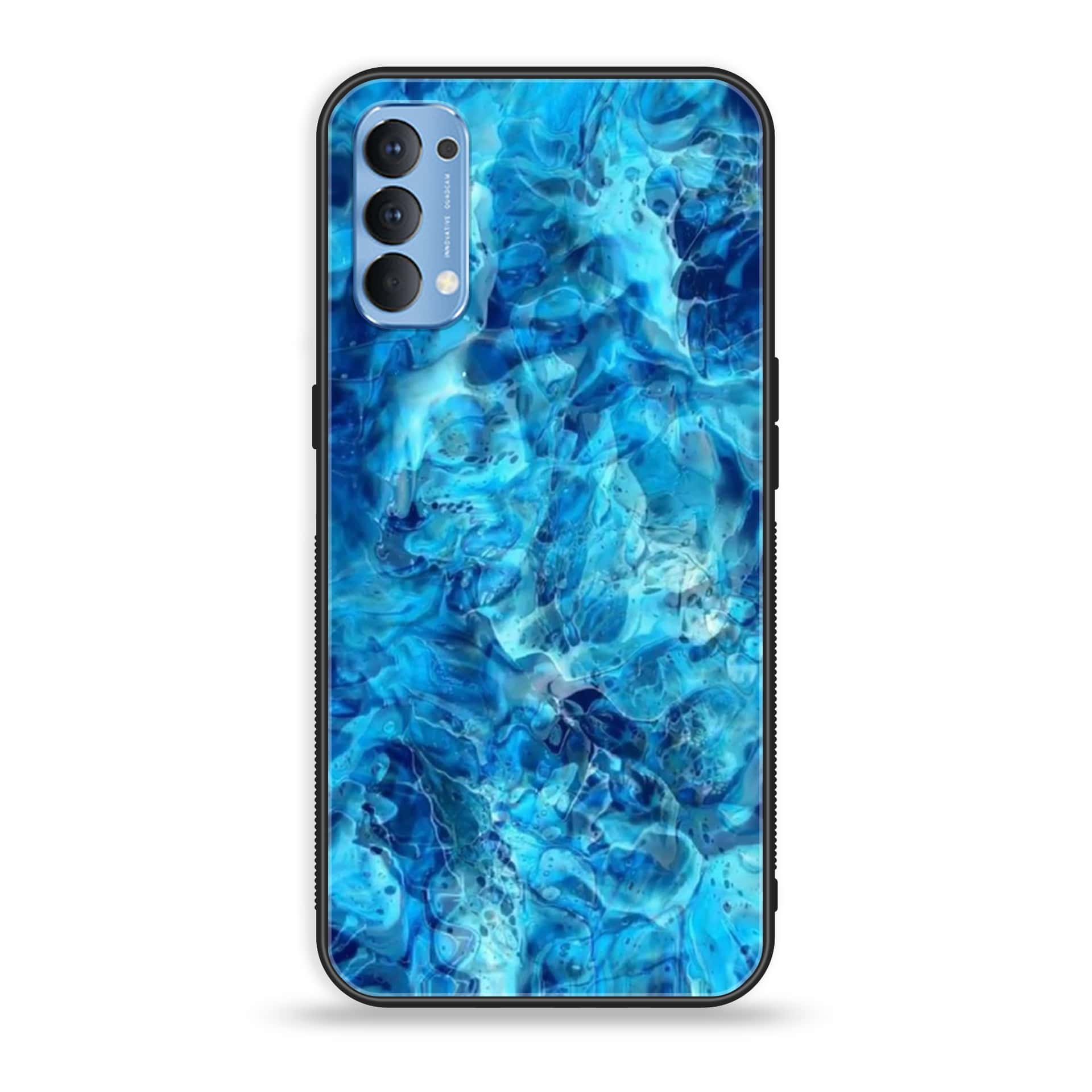 Oppo Reno 4 4G  - Blue Marble Series - Premium Printed Glass soft Bumper shock Proof Case