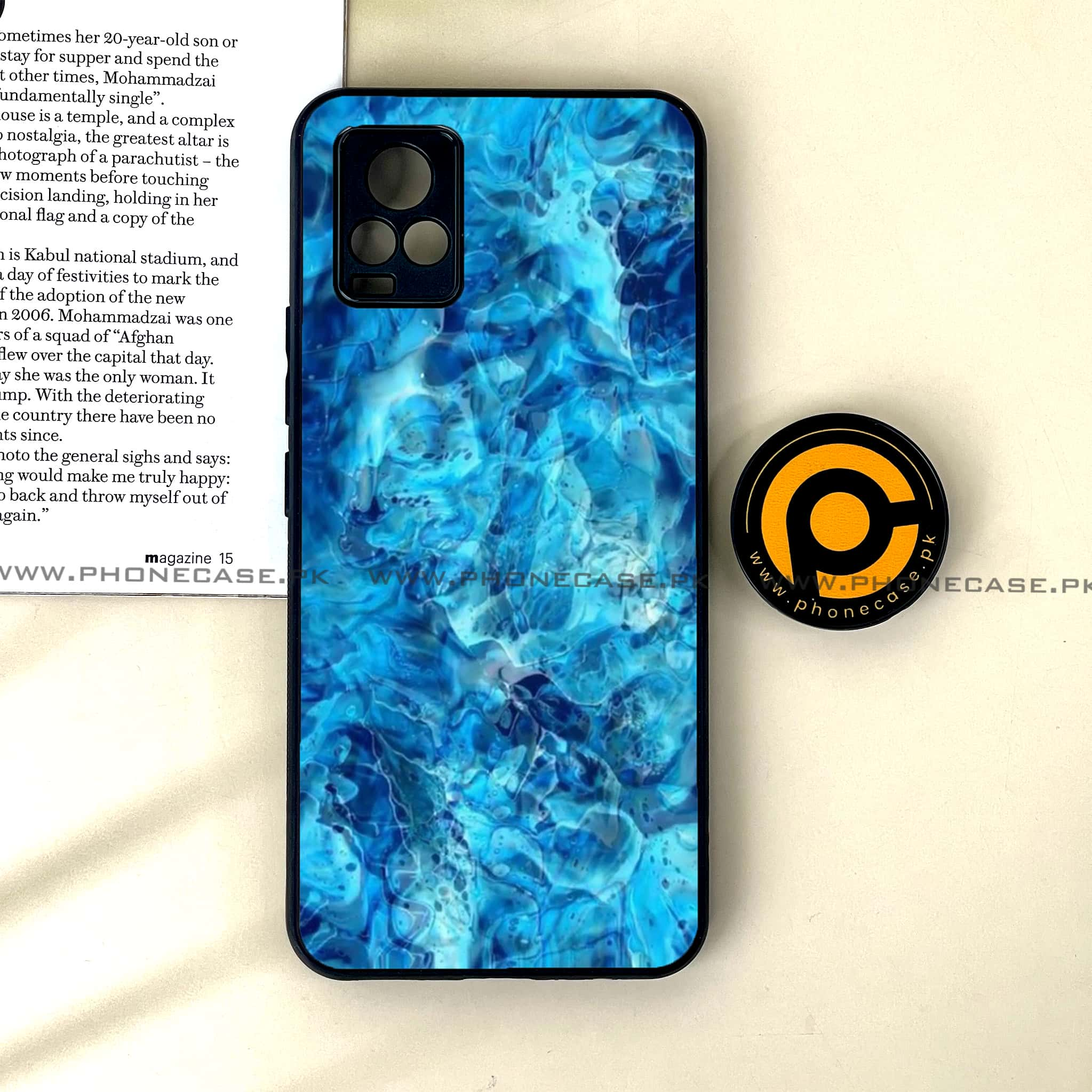 Vivo V20 - Blue Marble Series - Premium Printed Glass soft Bumper shock Proof Case