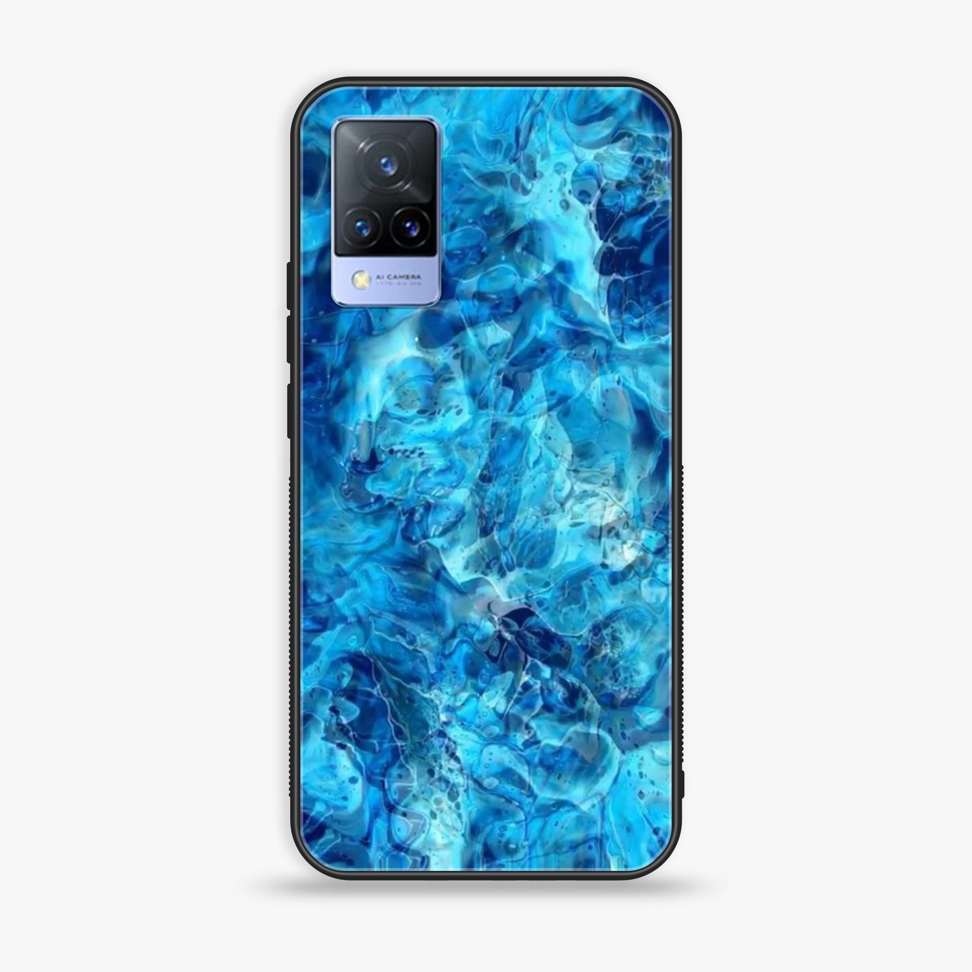 Vivo V21 - Blue Marble Series - Premium Printed Glass soft Bumper shock Proof Case