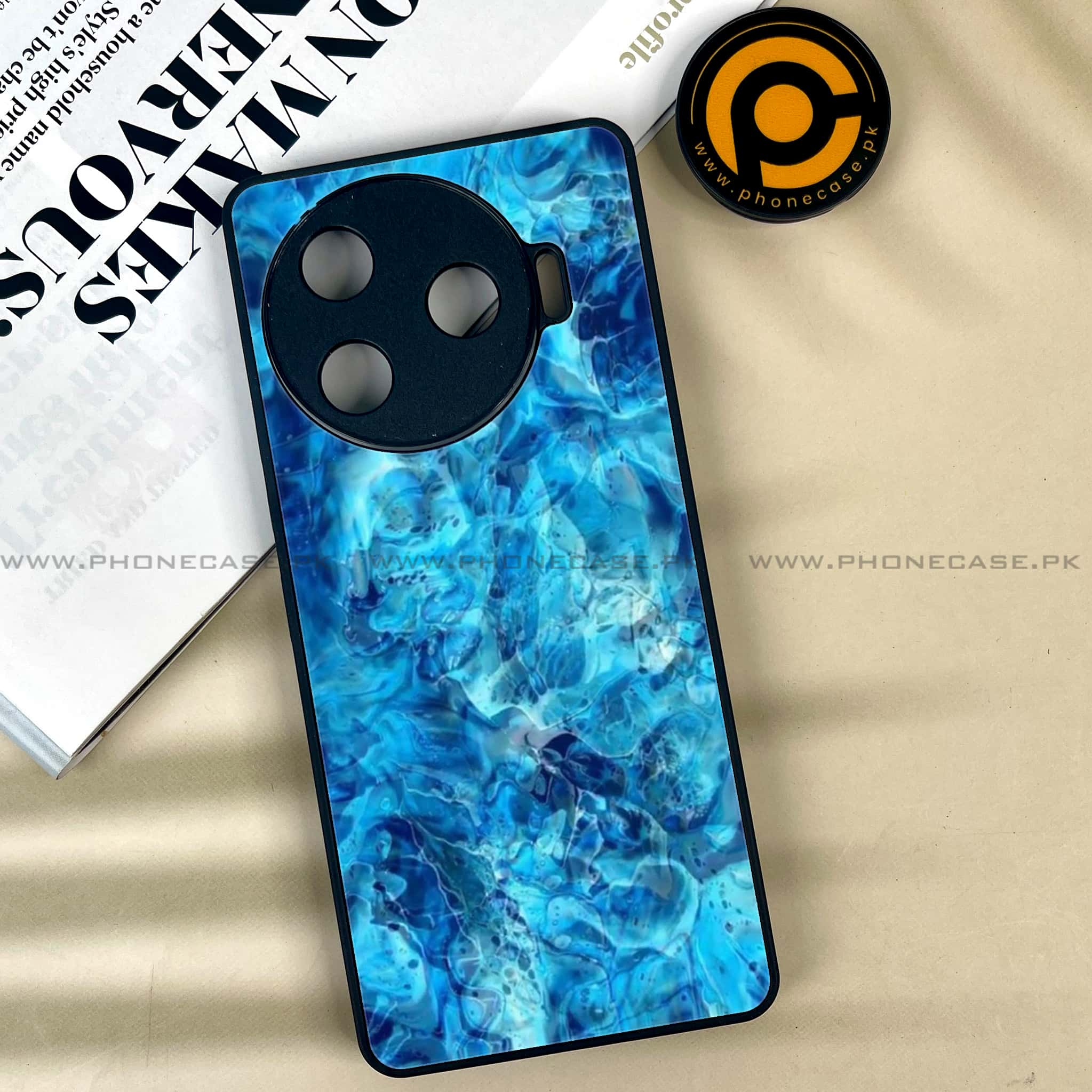 Tecno Camon 30 Pro - Blue Marble Series - Premium Printed Glass soft Bumper shock Proof Case