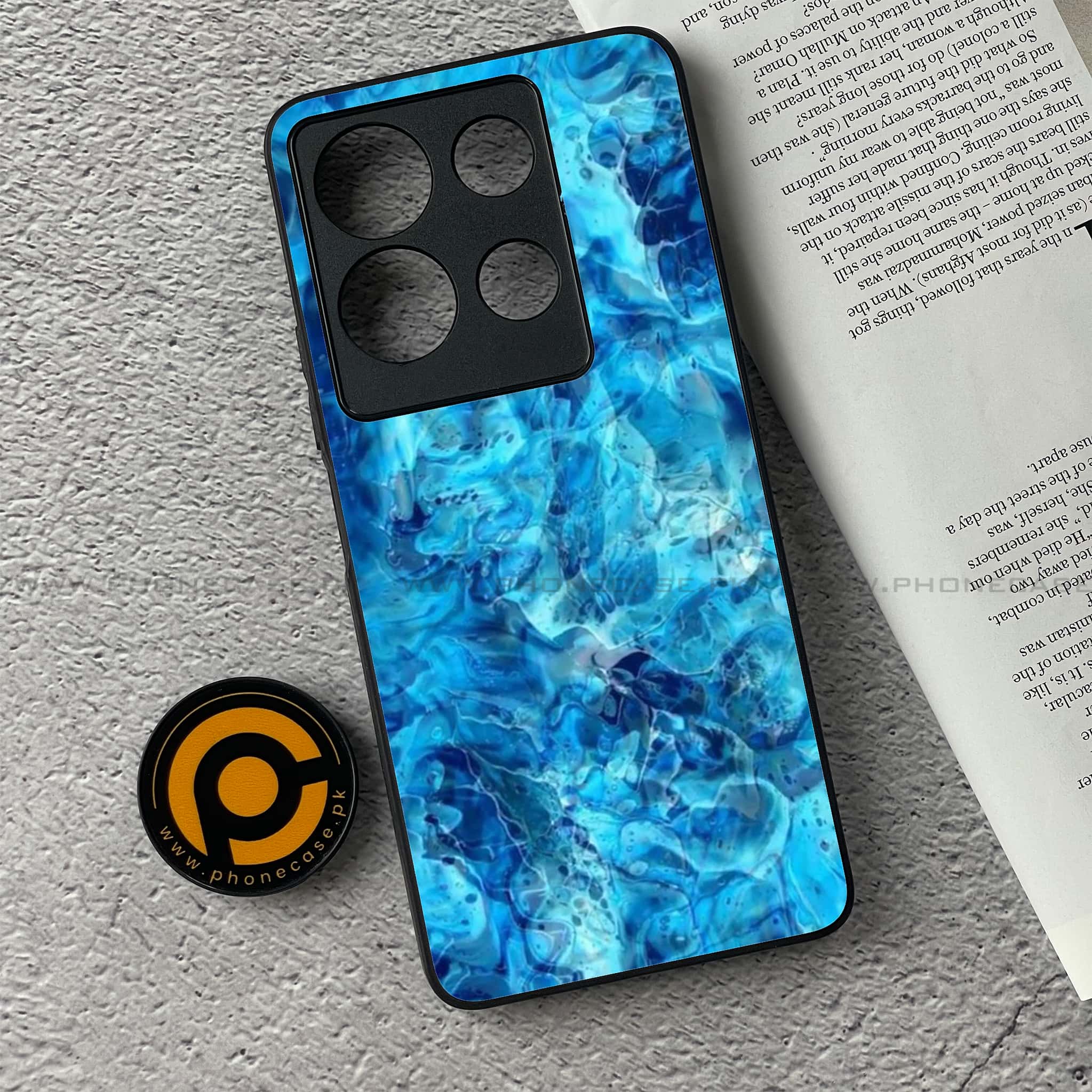 Infinix Note 30 - Blue Marble Series - Premium Printed Glass soft Bumper shock Proof Case
