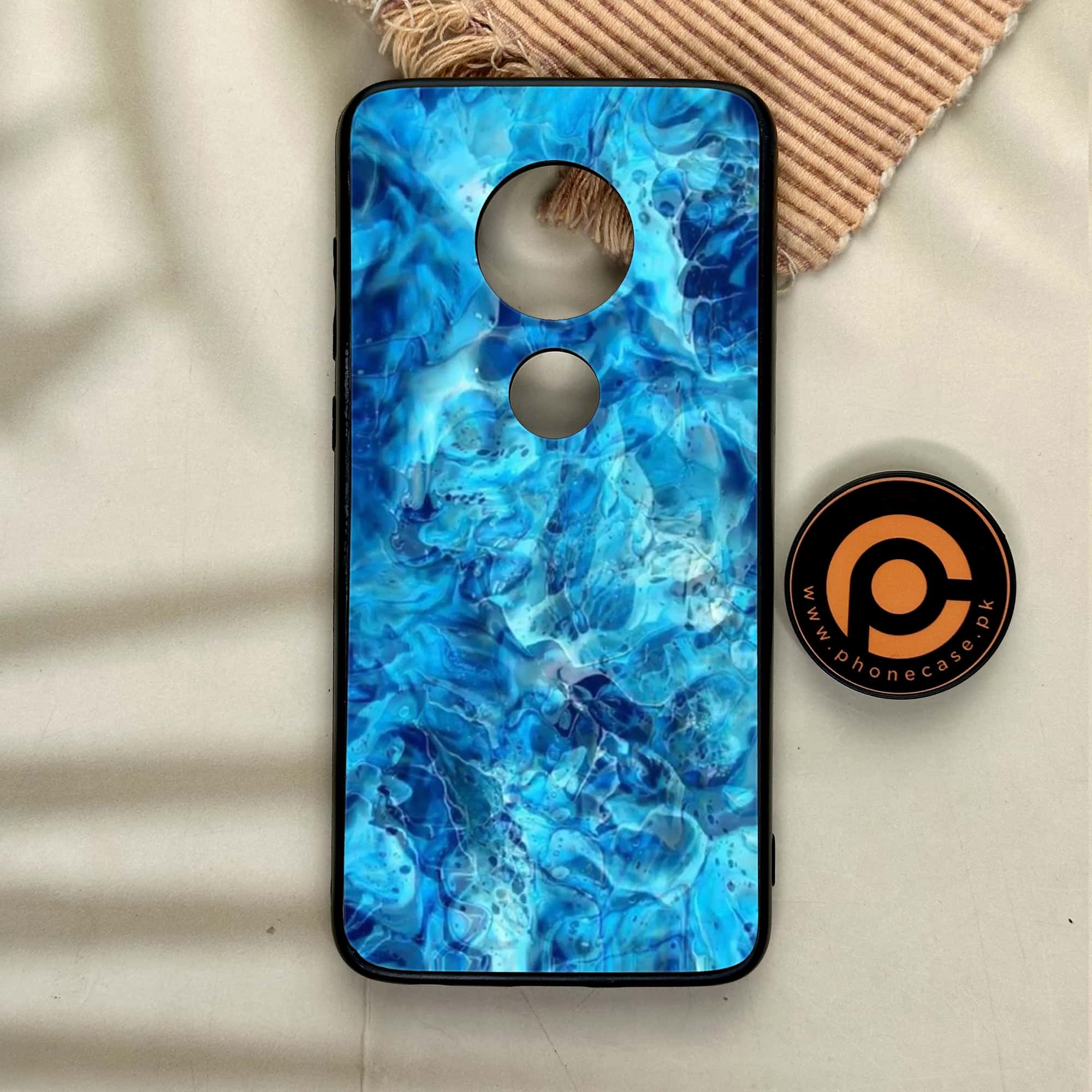 Moto G7 - Blue Marble Series - Premium Printed Glass soft Bumper shock Proof Case