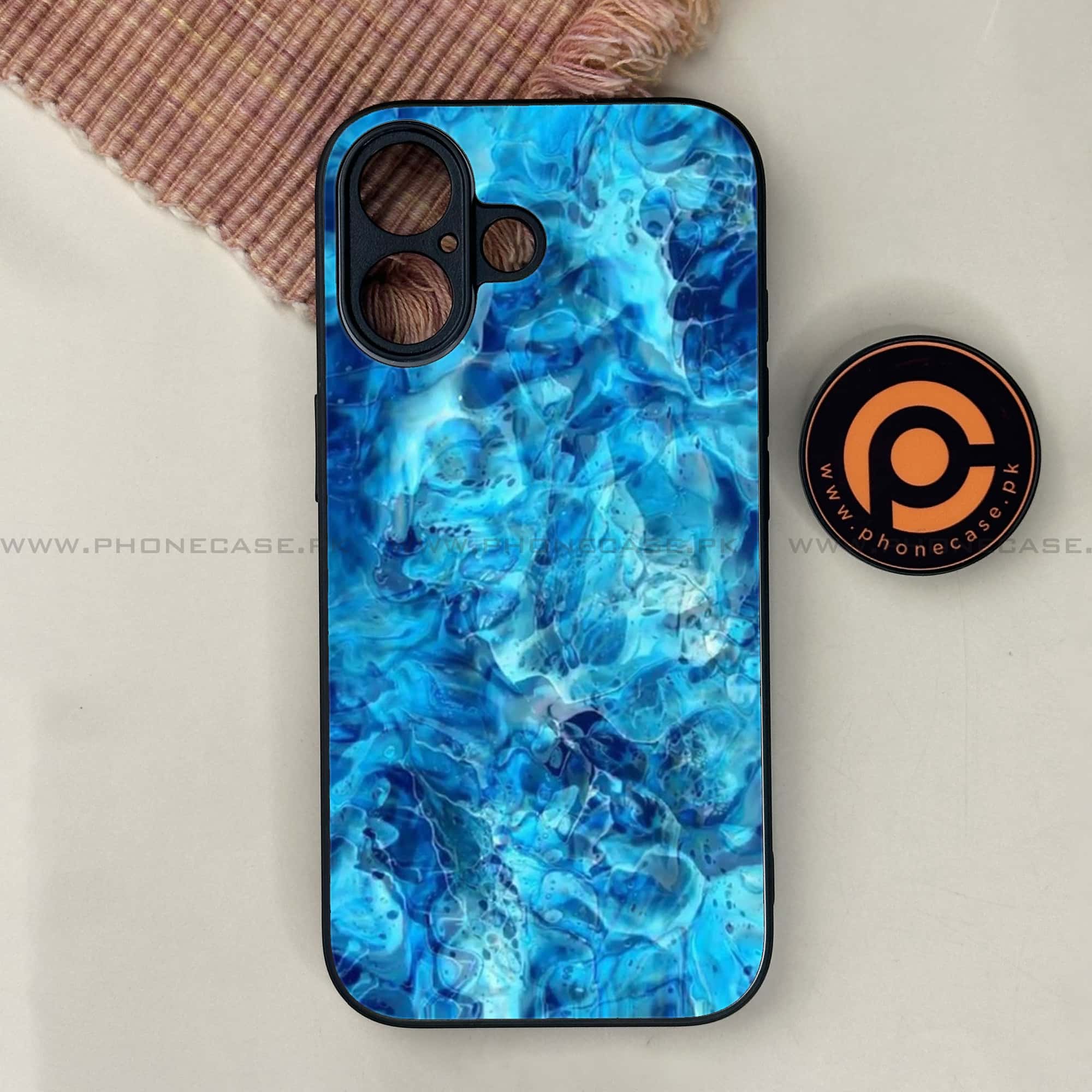 iPhone 17 - Blue Marble Series - Premium Printed Glass soft Bumper shock Proof Case