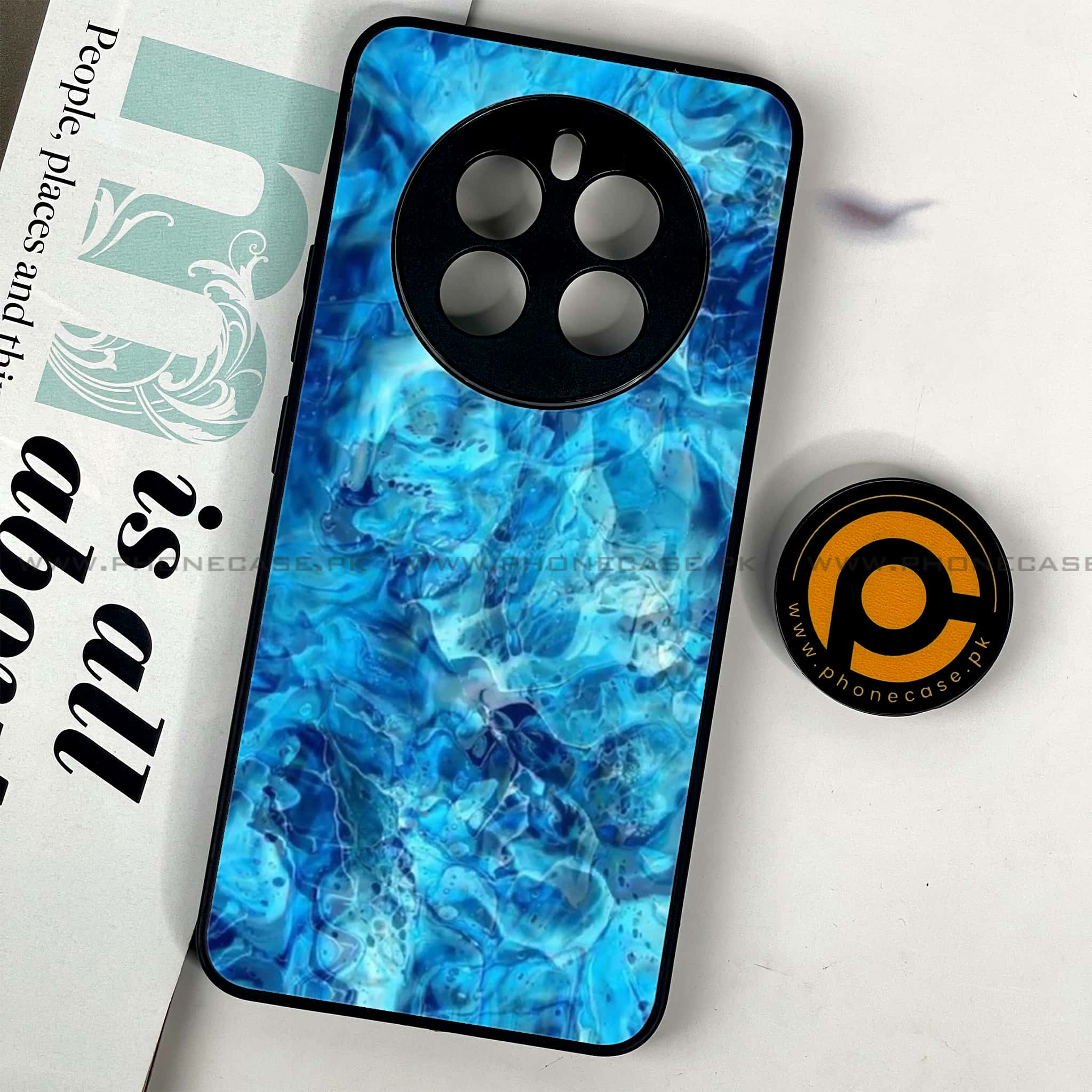 Realme 12 - Blue Marble Series - Premium Printed Glass soft Bumper shock Proof Case