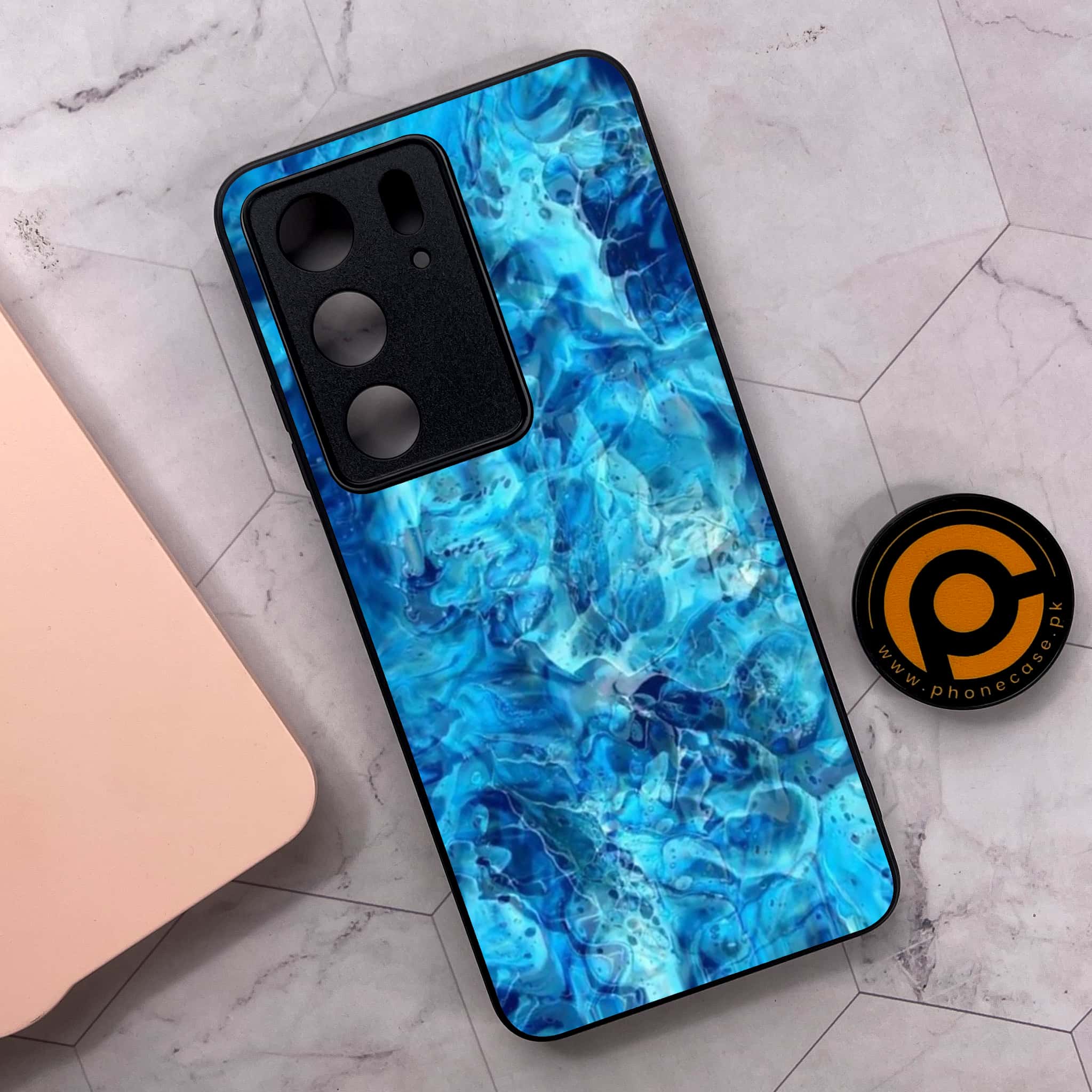 Realme C75x 4G - Blue Marble Series - Premium Metal Printed soft Bumper shock Proof Case