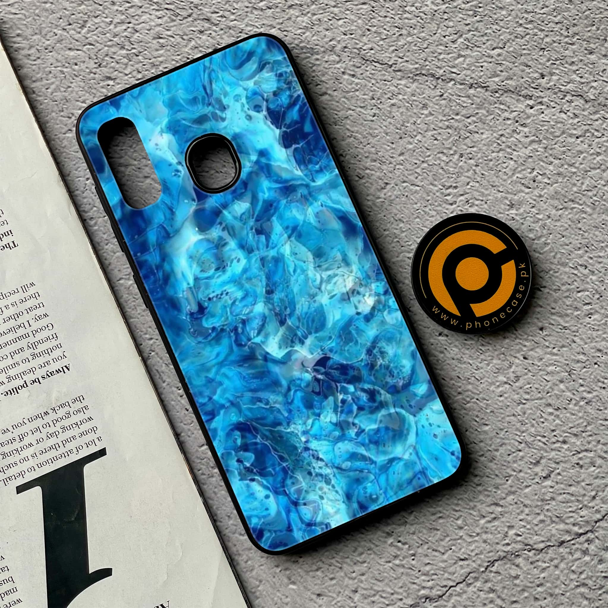 Galaxy A20/A30 - Blue Marble Series - Premium Printed Glass soft Bumper shock Proof Case