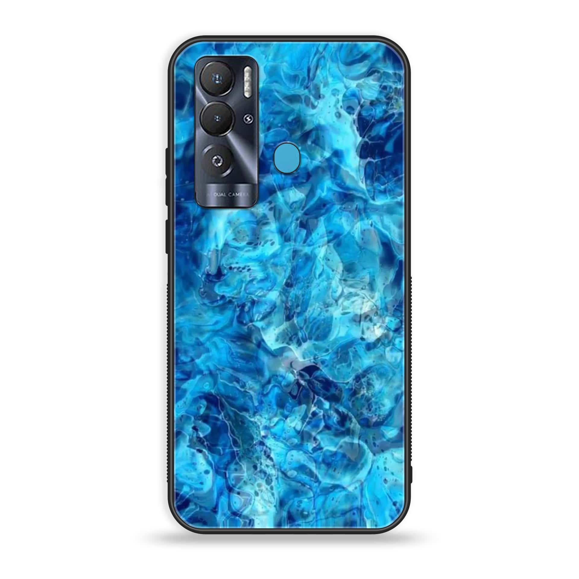 Tecno Pova Neo Blue Marble Premium Printed Glass soft Bumper shock Proof Case