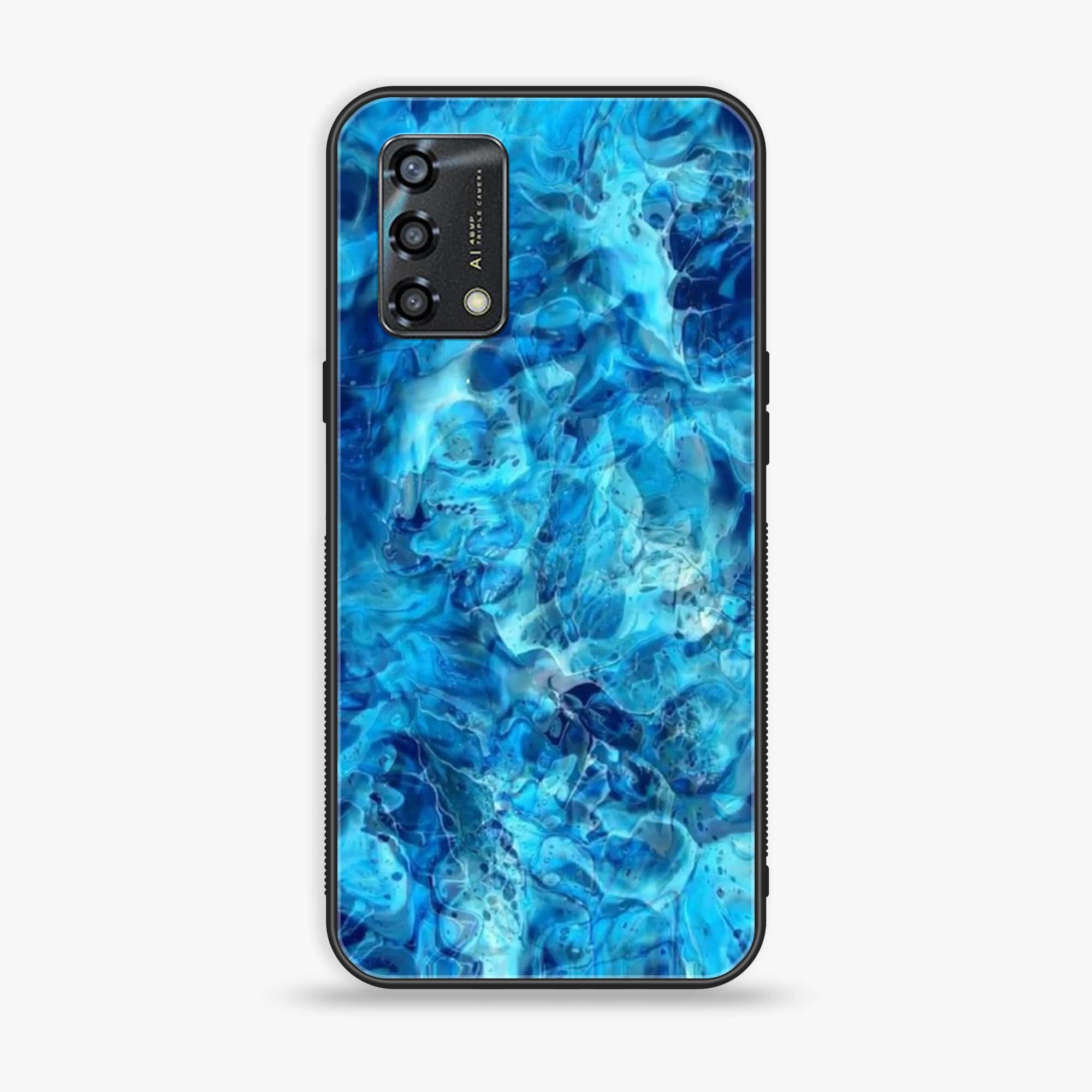 Oppo A95  - Blue Marble Series - Premium Printed Glass soft Bumper shock Proof Case