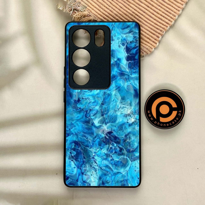 Vivo V29 - Blue Marble Design 6- Premium Printed Glass soft Bumper shock Proof Case CS-44870