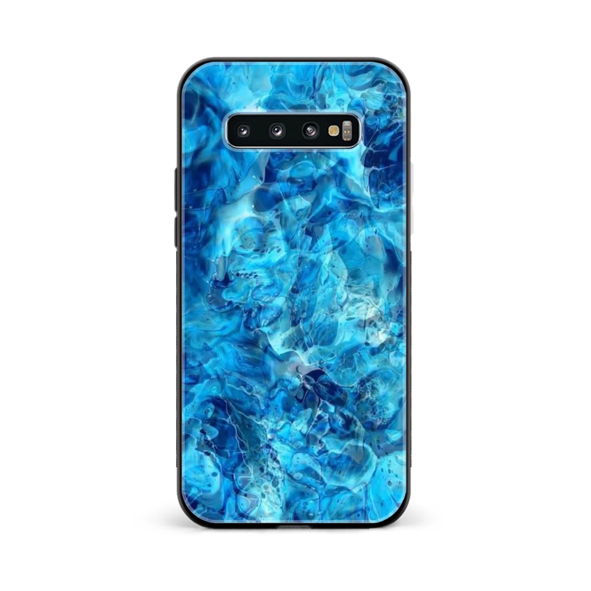 Galaxy S10 Plus - Blue Marble Series - Premium Printed Glass soft Bumper shock Proof Case