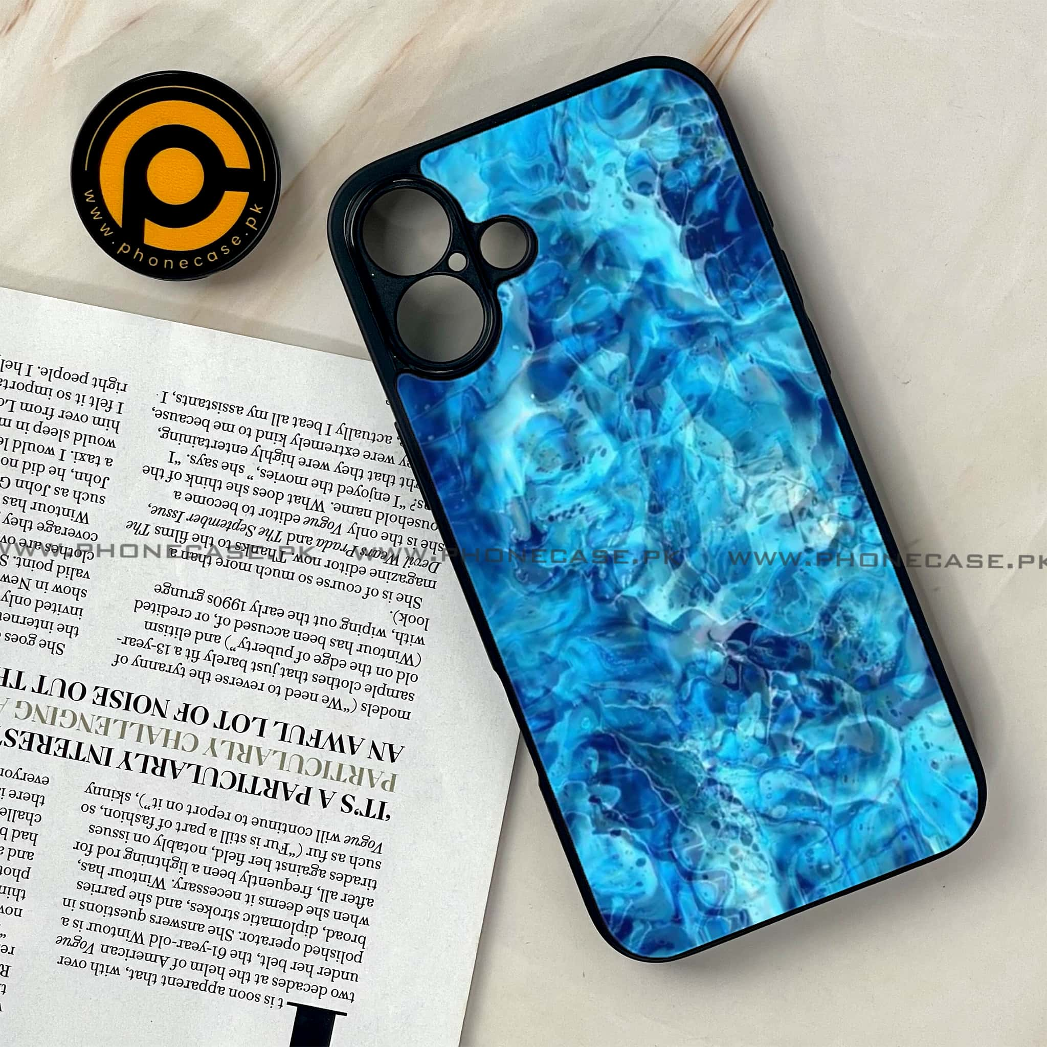 iPhone 16 - Blue Marble Series - Premium Printed Glass soft Bumper shock Proof Case