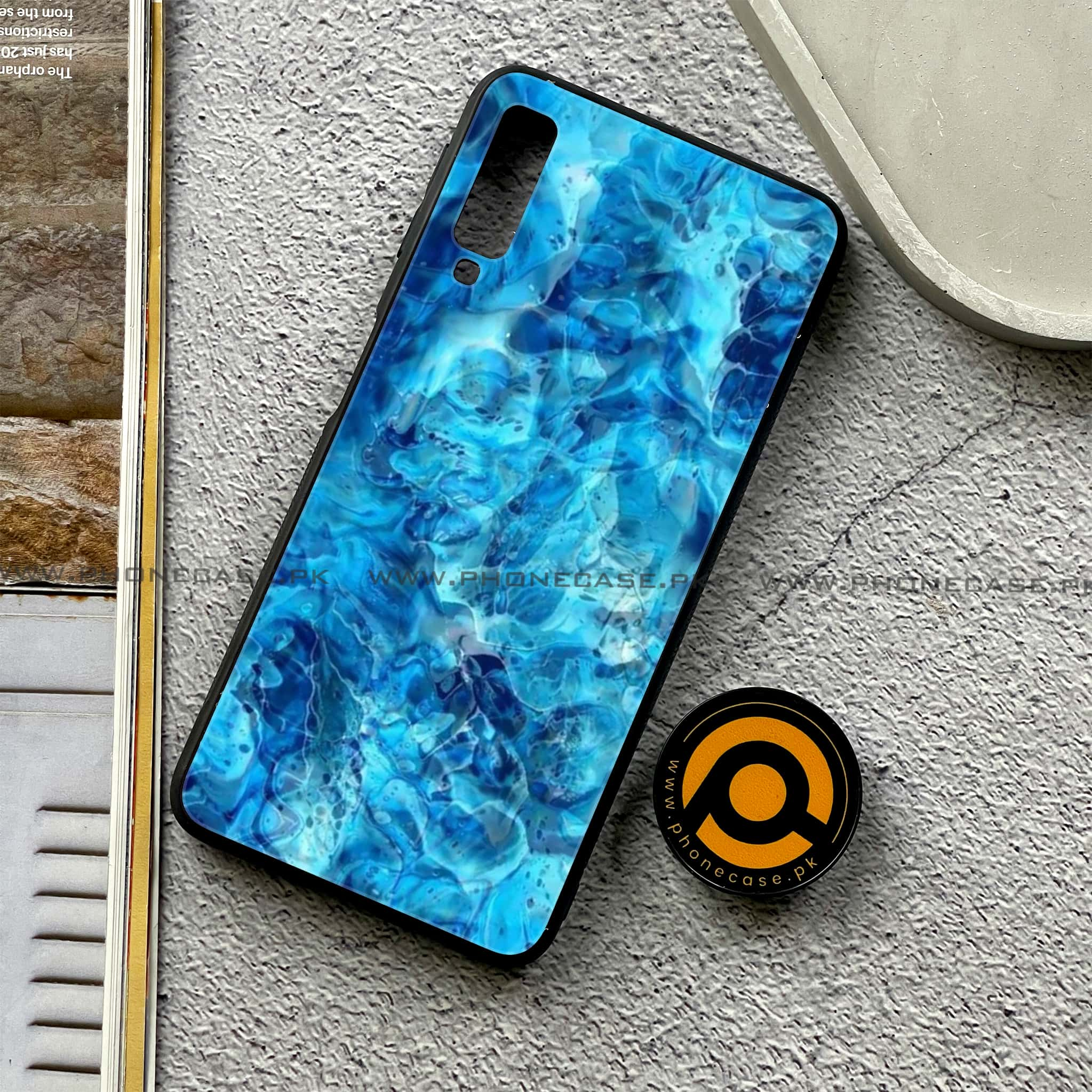 Galaxy A7 2018 - Blue Marble Series - Premium Printed Metal soft Bumper shock Proof Case