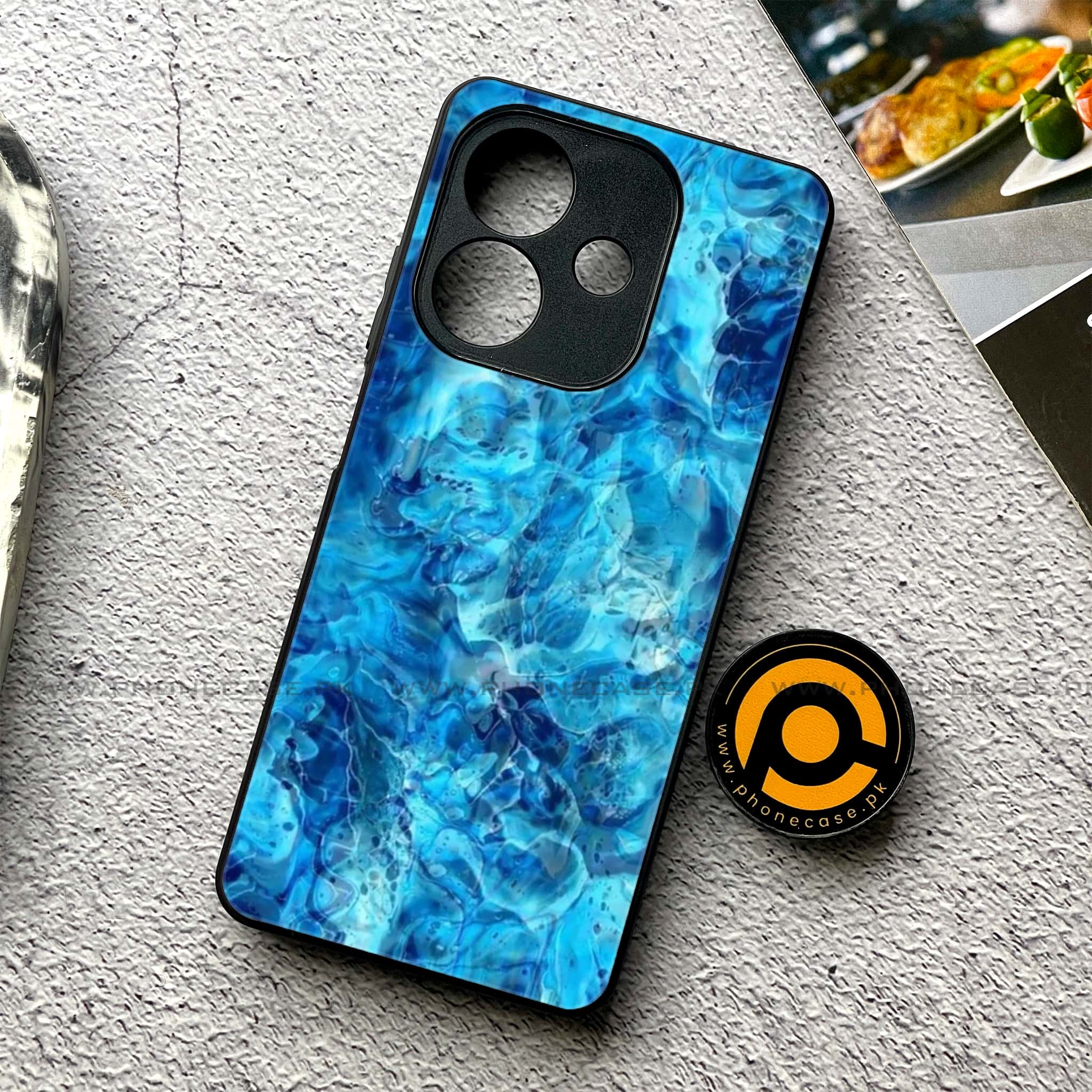 Oppo A5i - Blue Marble Series - Premium Metal Printed soft Bumper shock Proof Case